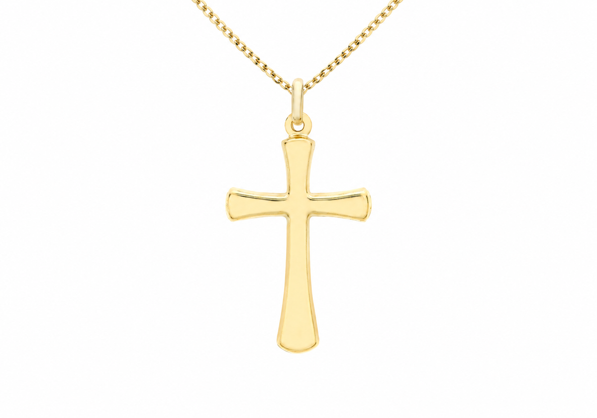 9ct Yellow Gold Flared Cross Pendant Necklace