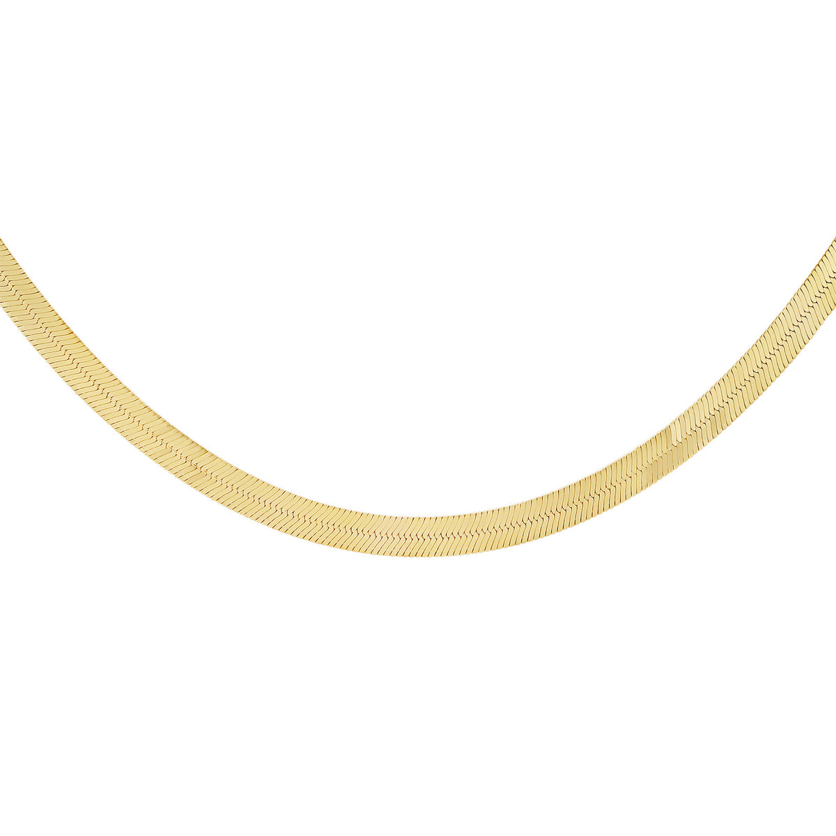 A close-up of a gold-colored chain necklace with a textured, woven snake-style pattern, shown against a plain white background.