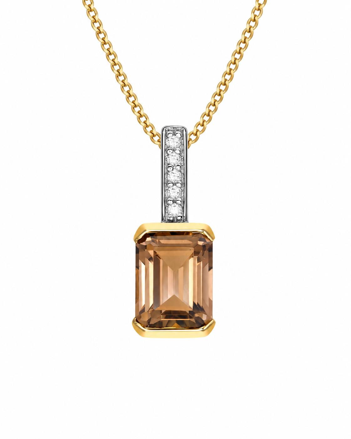 9ct Yellow Gold Smokey Quartz & Diamond Pendant