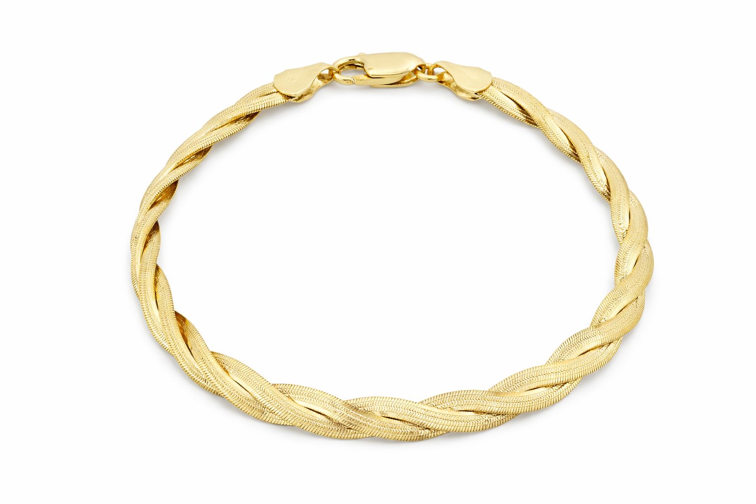 9ct Yellow Gold 3-Plait Crimped Herringbone Bracelet