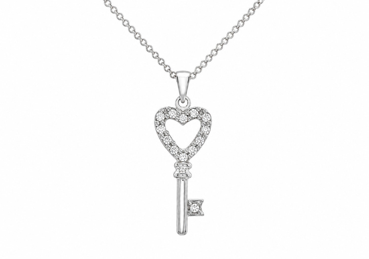 9ct White Gold Pavé Zirconia Heart Key Pendant