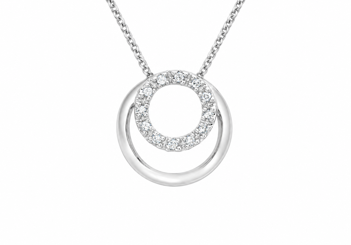 9ct White Gold 0.07ct Diamond Orbital Circle Slider Pendant