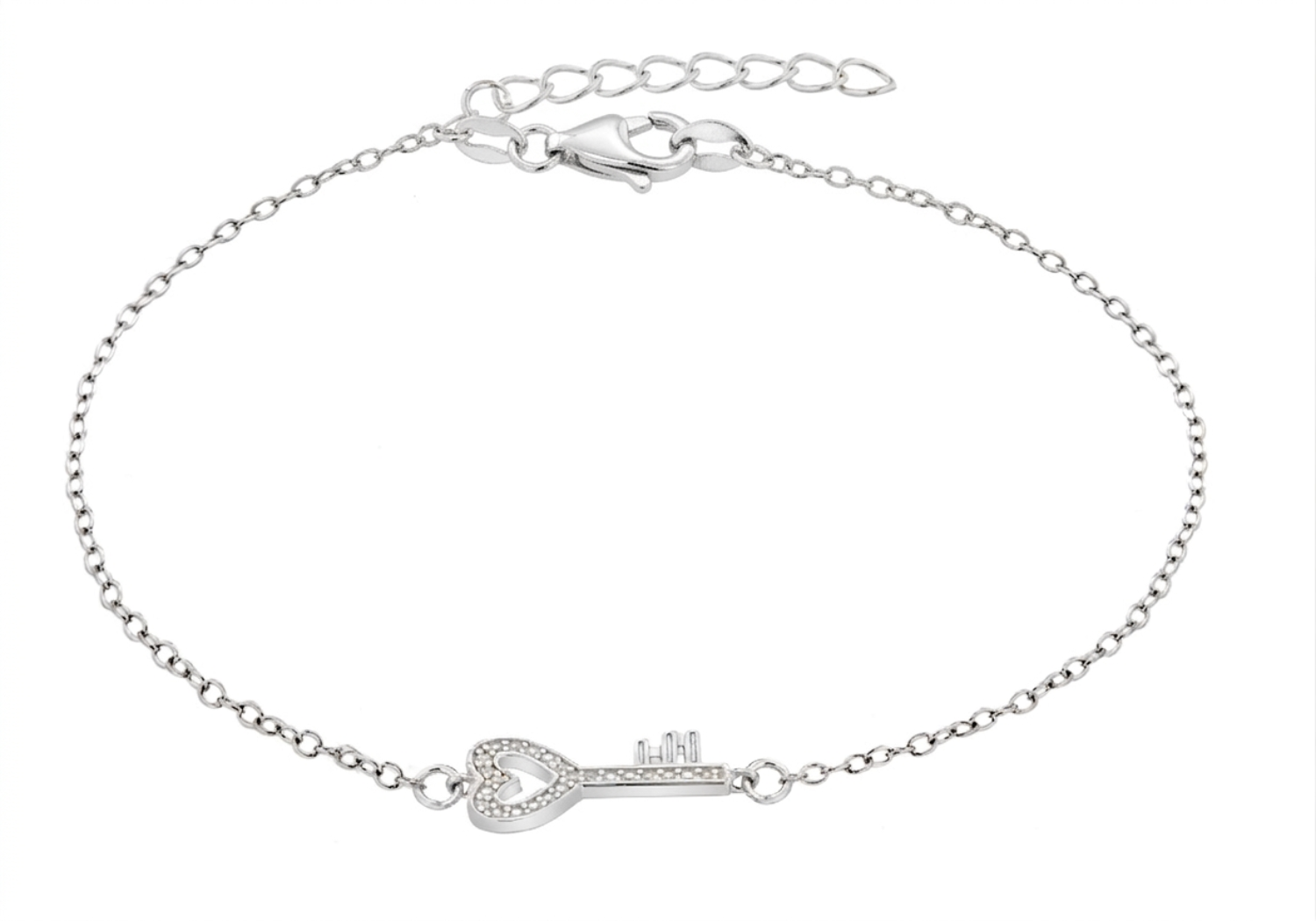 Sterling Silver Zirconia Key Adjustable Bracelet