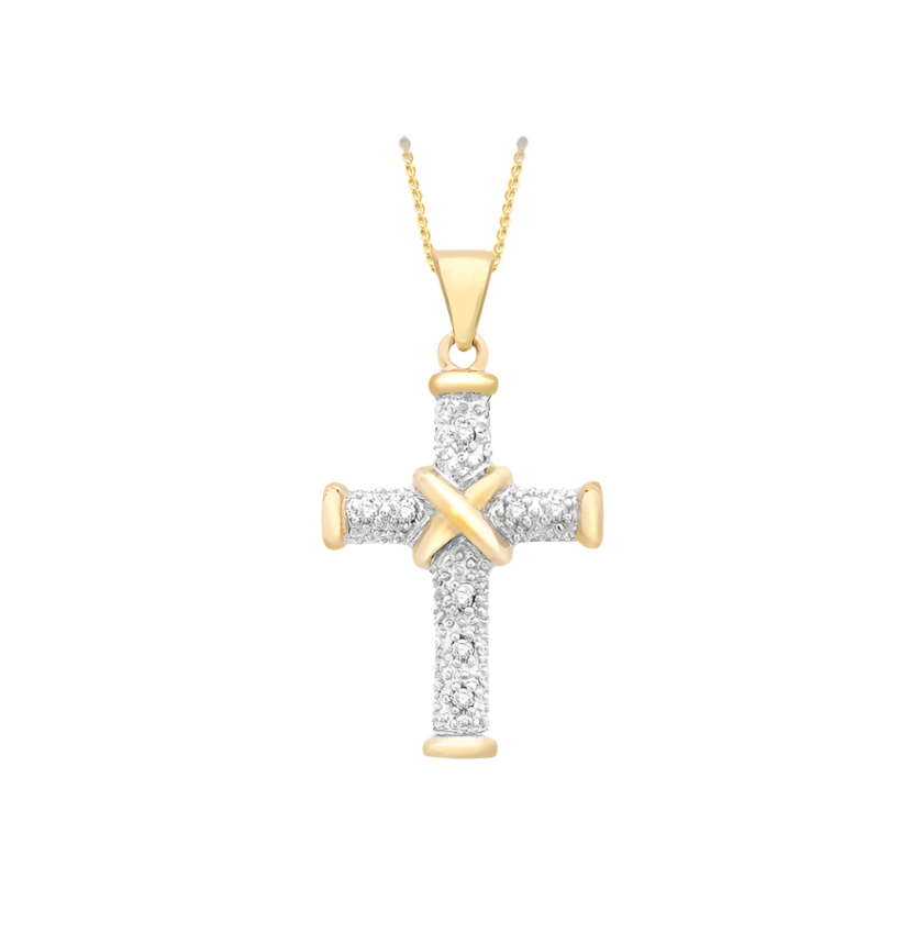 9ct Yellow Gold 0.4ct Byzantine Diamond Cross Pendant