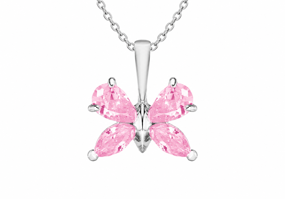 Sterling Silver Pink Zirconia Butterfly Pendant