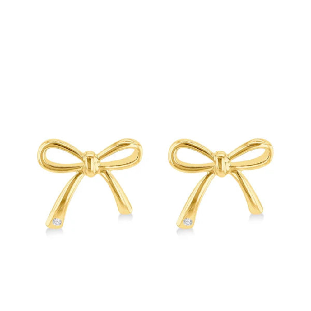 Bow Yellow Gold Plated Sterling Silver 0.003ct Diamond Set Stud Earrings