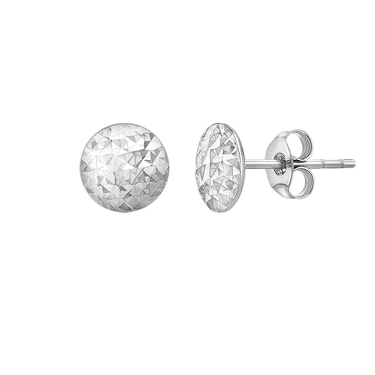 9ct White Gold Diamond Cut Pyramid Button Stud Earrings