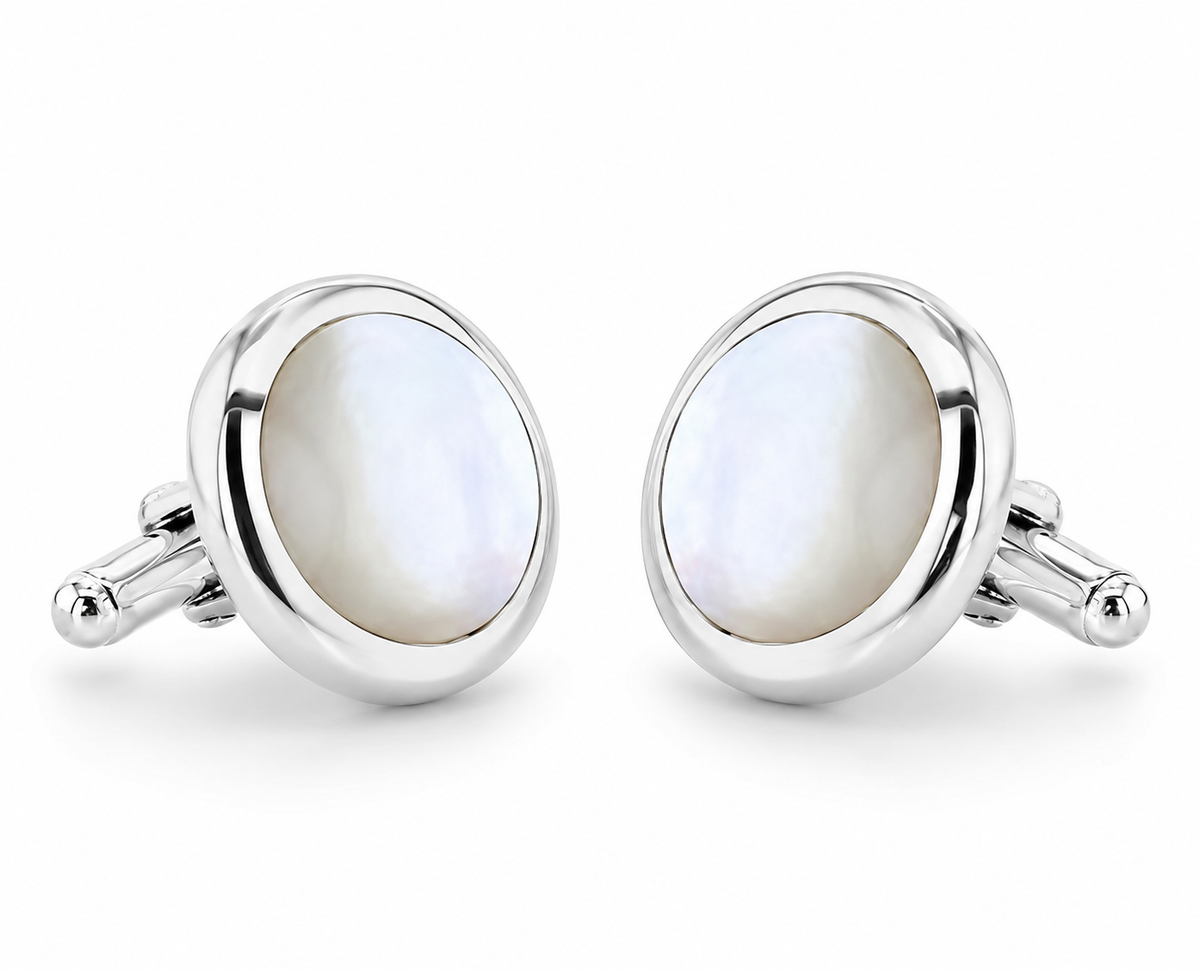 Sterling Silver Mother of Pearl Moonstone Cufflinks