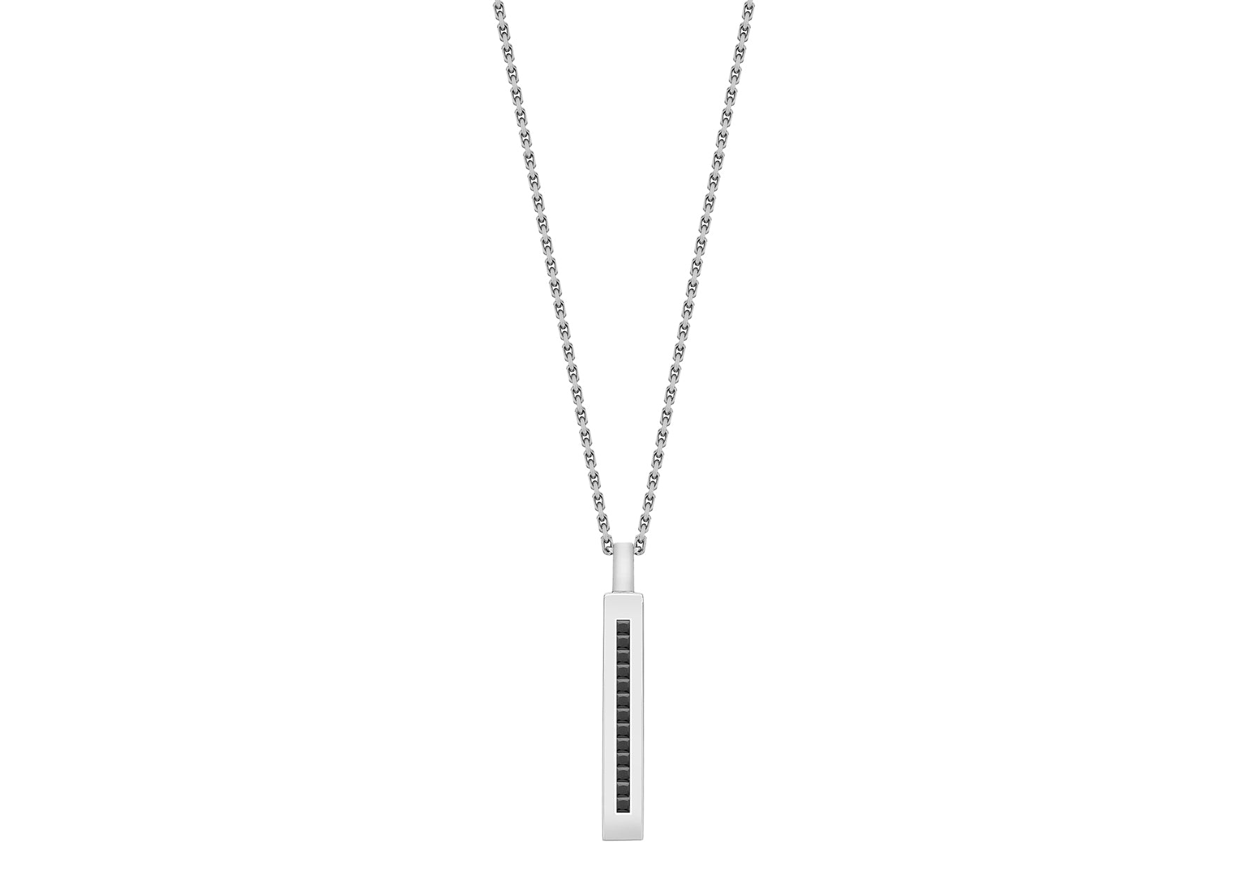 Hoxton London Men's Sterling Silver Stone Black Zirconia Drop Adjustable Necklace