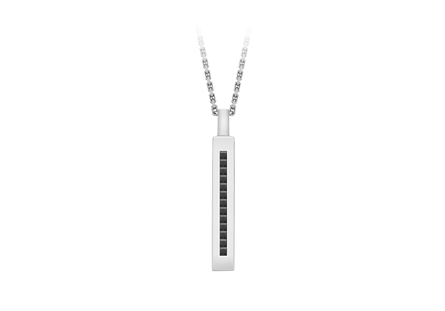 Hoxton London Men's Sterling Silver Stone Black Zirconia Drop Adjustable Necklace