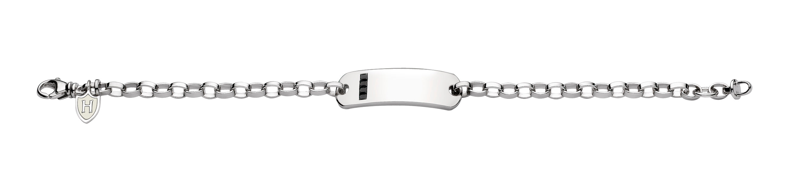 Hoxton London Men's Sterling Silver Stone Black Zirconia ID Adjustable Bracelet