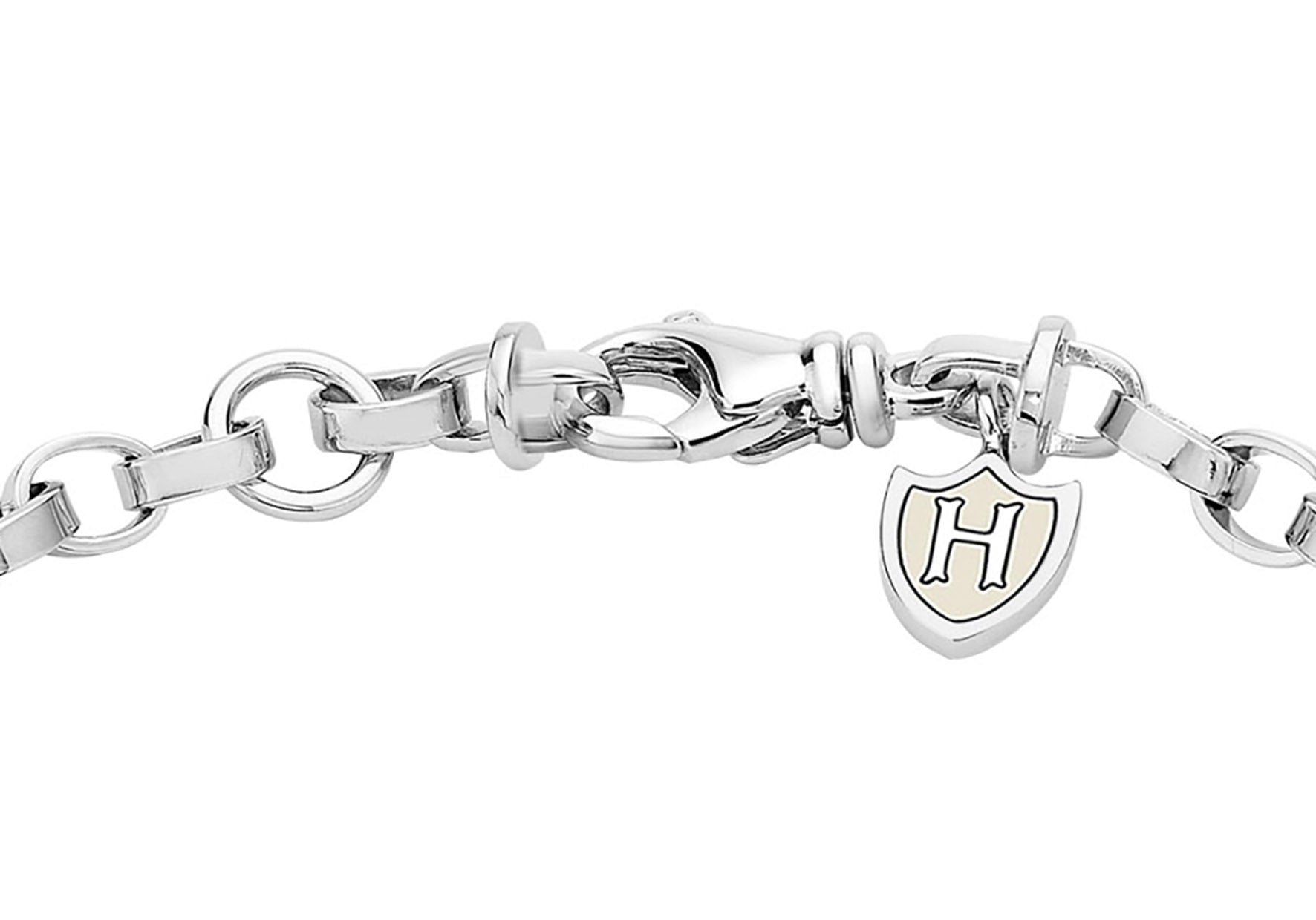 Hoxton London Men's Sterling Silver Stone Black Zirconia ID Adjustable Bracelet