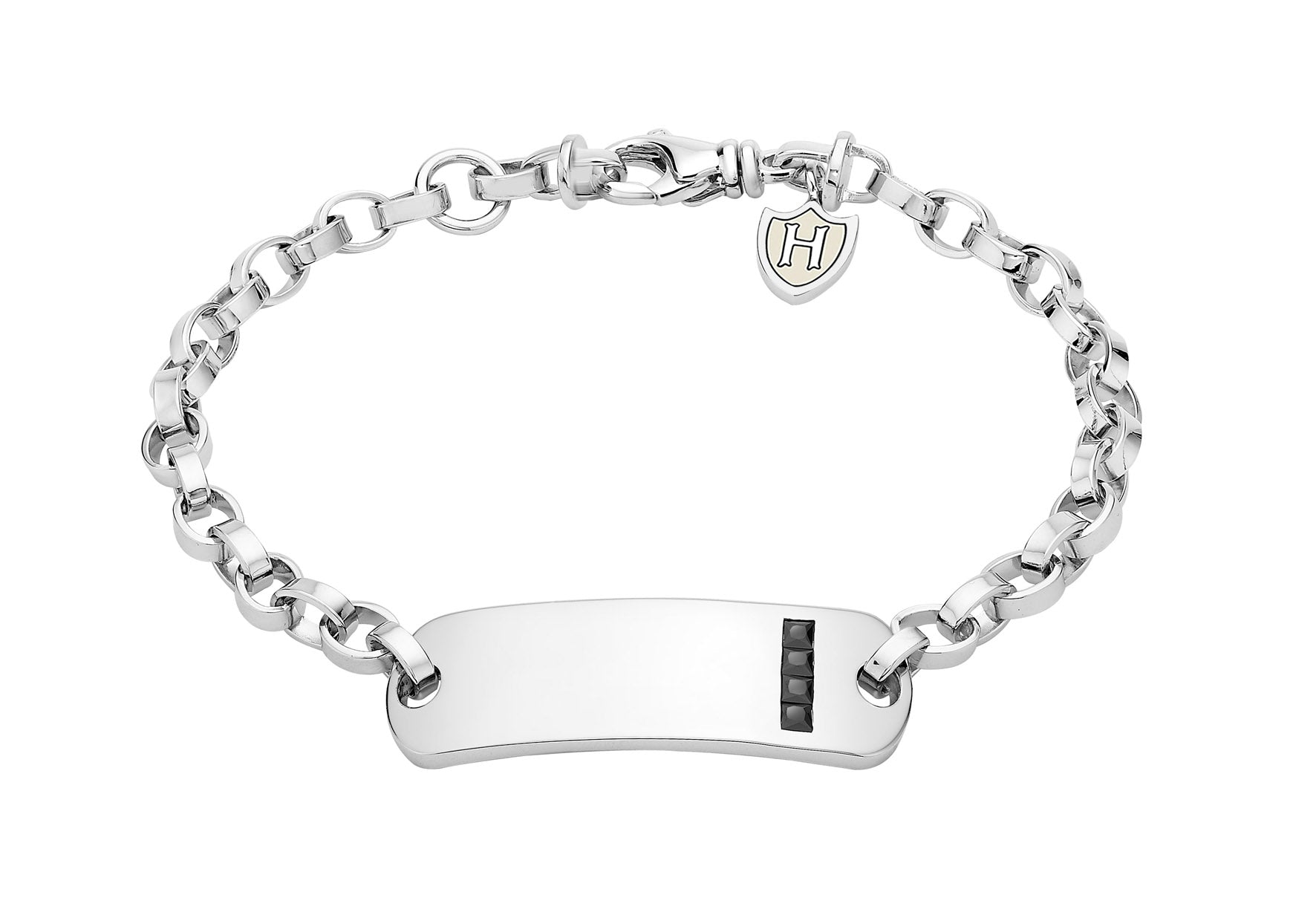 Hoxton London Men's Sterling Silver Stone Black Zirconia ID Adjustable Bracelet