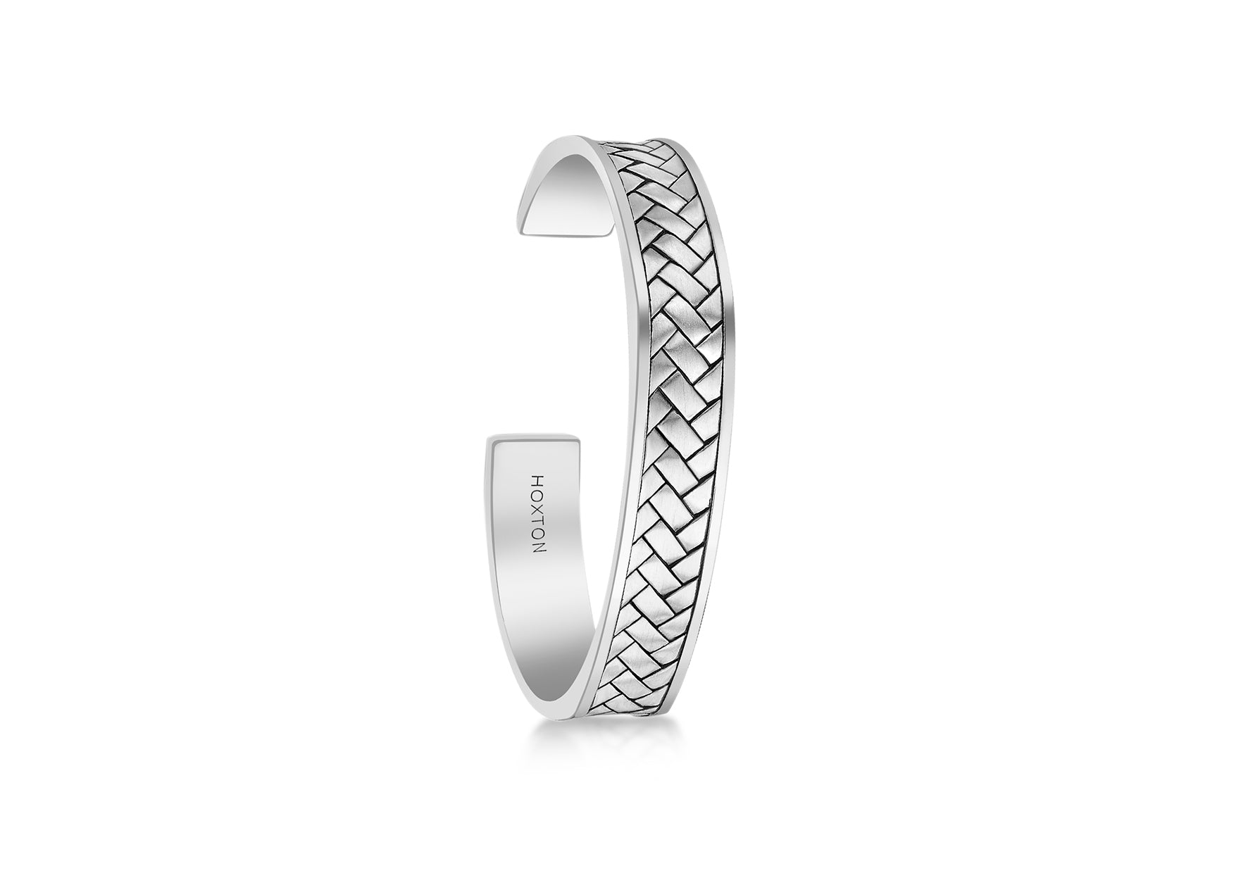 Hoxton London Men's Sterling Silver Rhodium Plated Herringbone uff Bangle