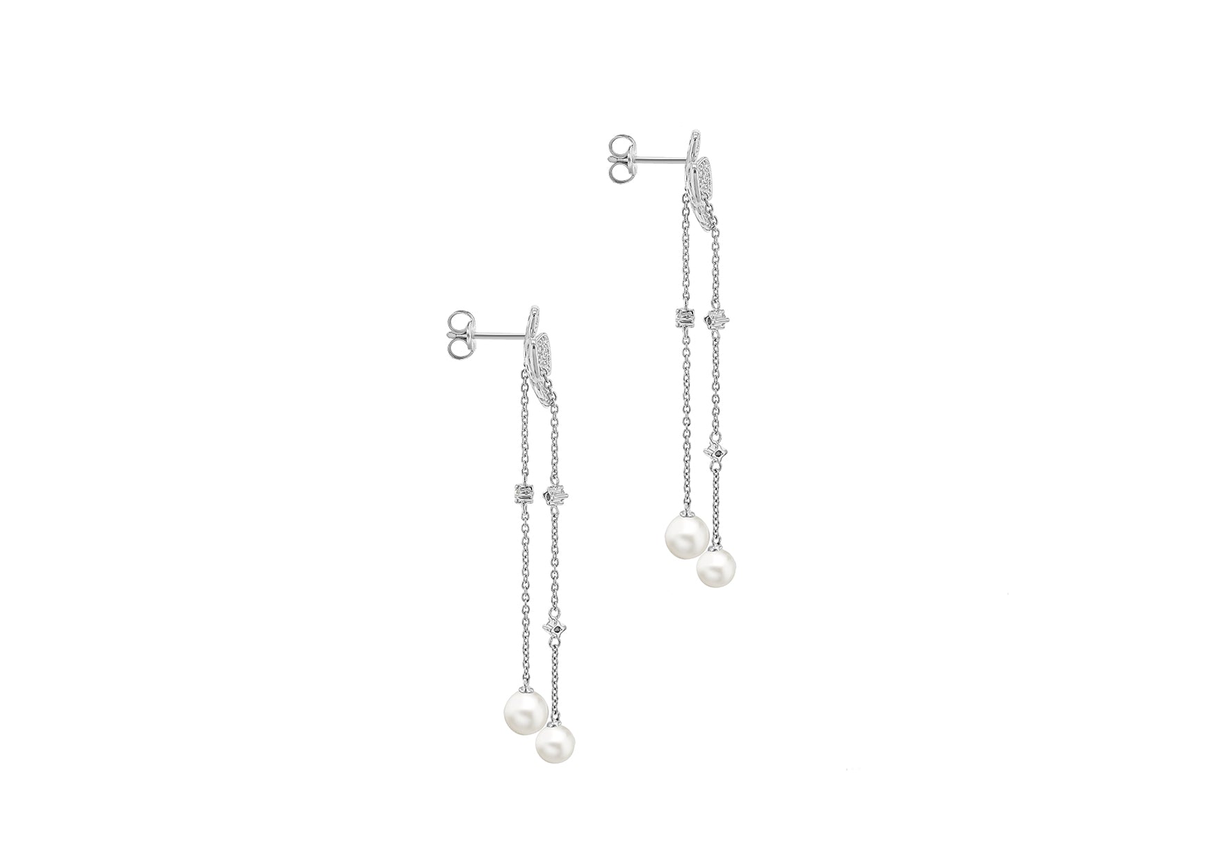 18ct White Gold 0.31ct Diamond & Pearl Blossom Chain Earrings