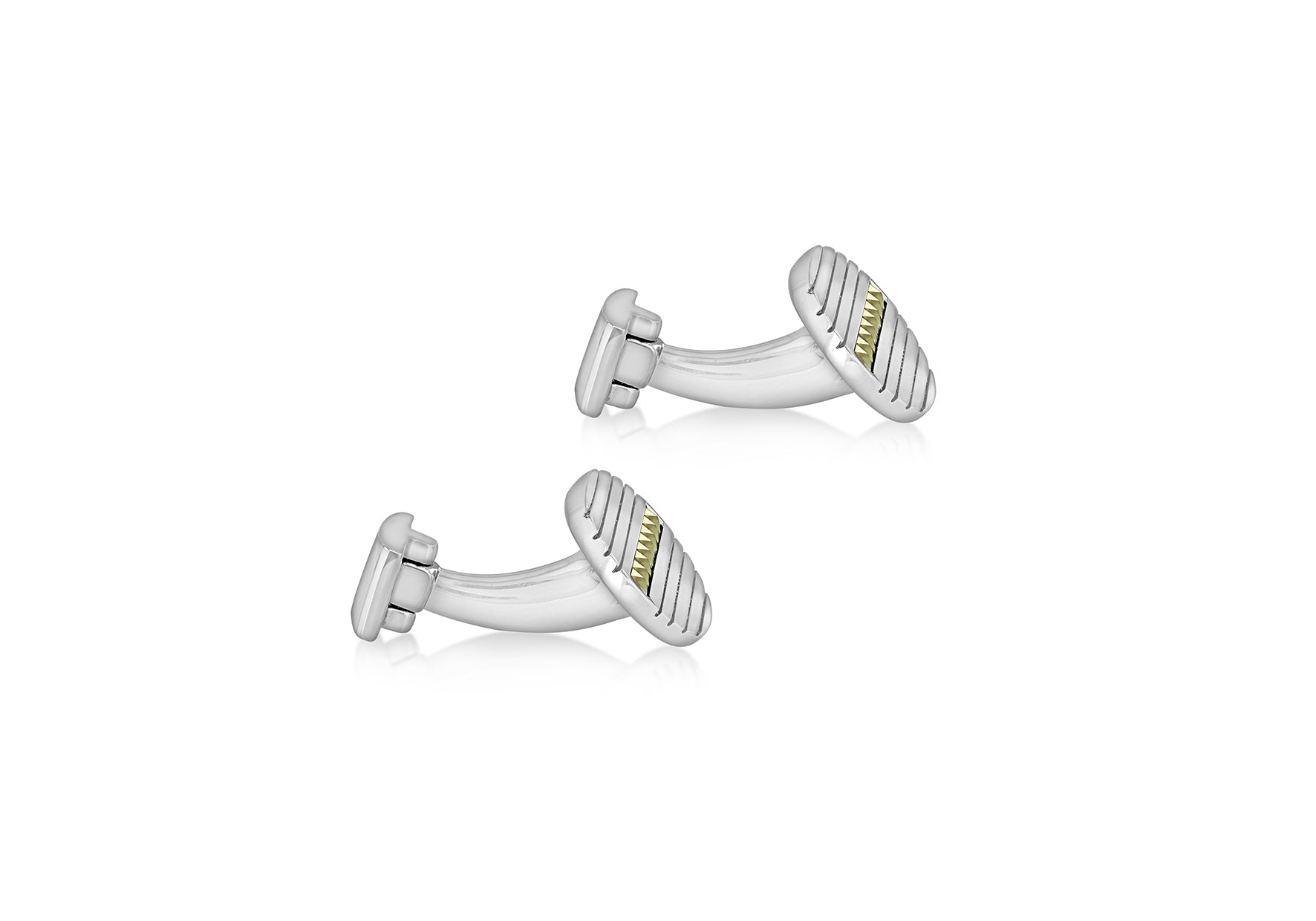 Hoxton London Men's Sterling Silver Oval Marasite Set Ribbed Cufflinks