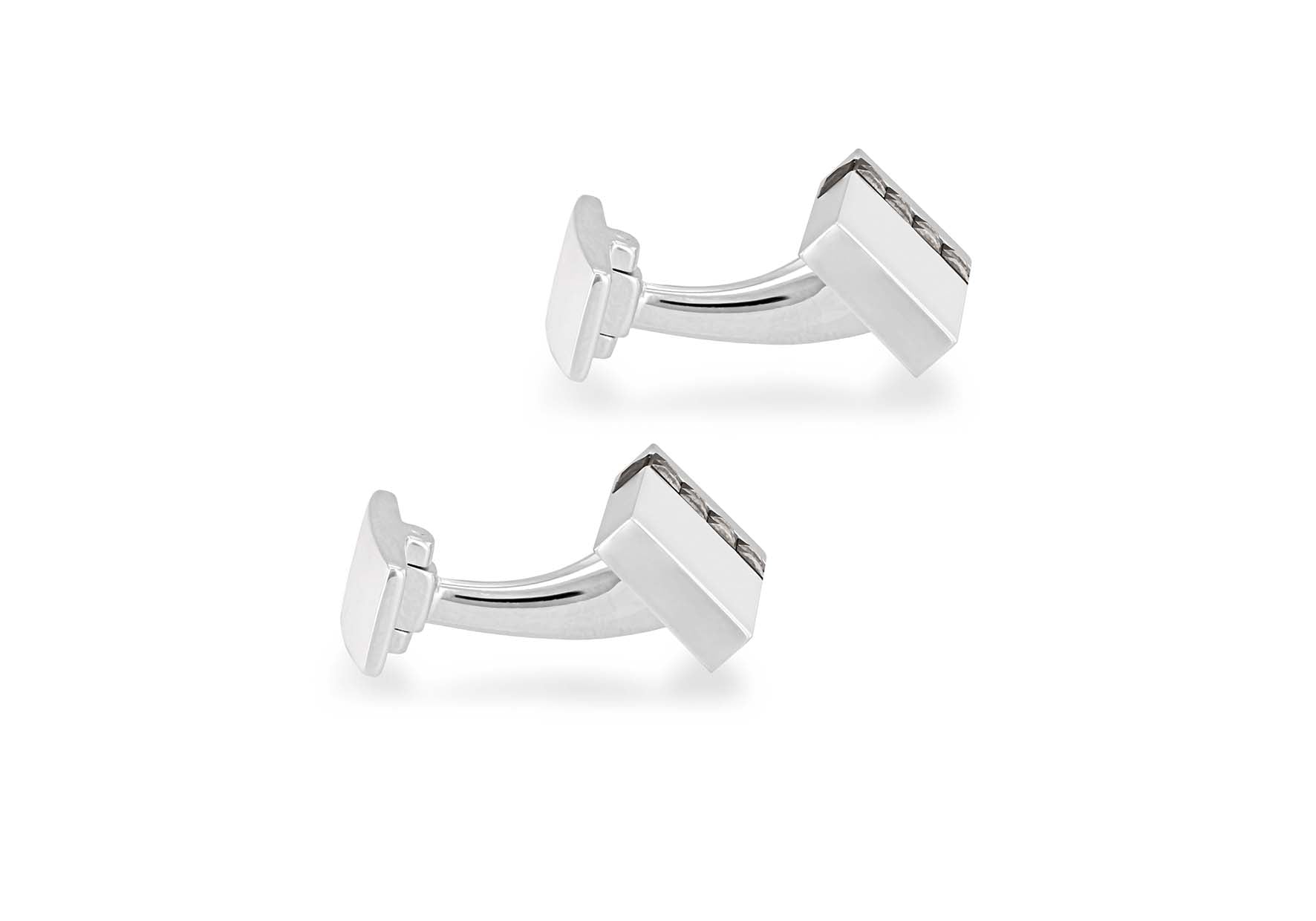 Hoxton London Men's Sterling Silver Vertial Marasite Set Retangle Cufflinks