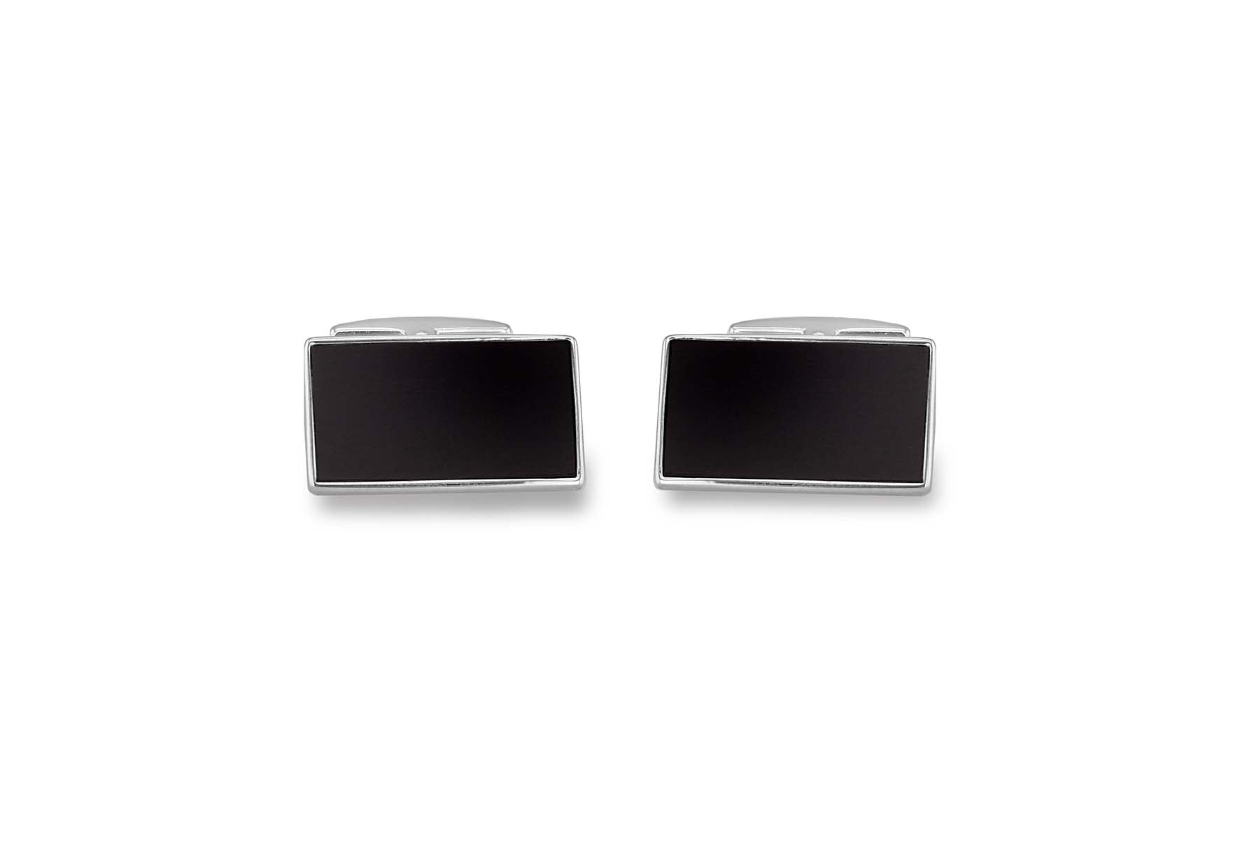 Hoxton London Men's Sterling Silver Ebony Wood Retangle Cufflinks