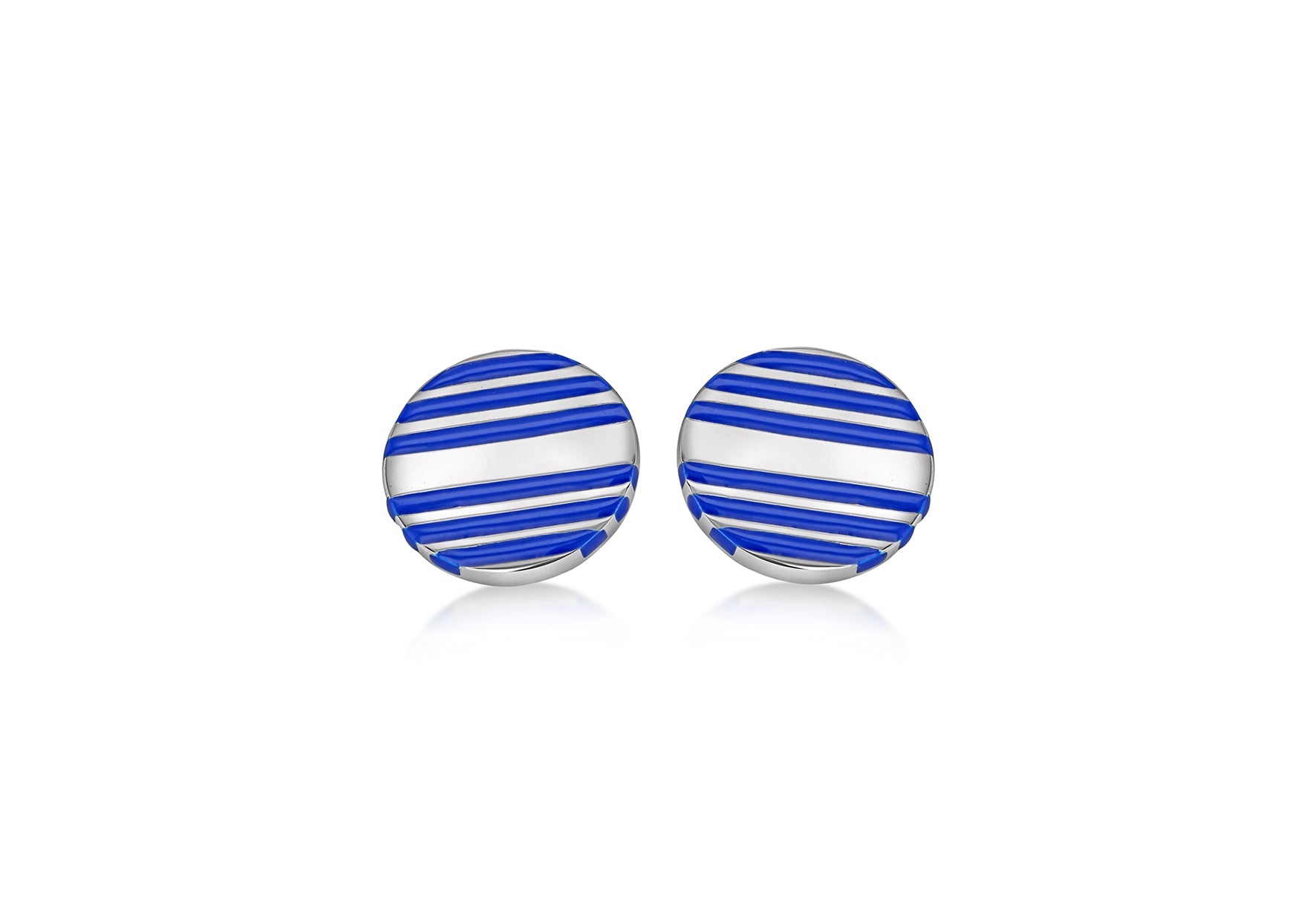 Hoxton London Men's Sterling Silver Blue Enamel Stripe Round Cufflinks