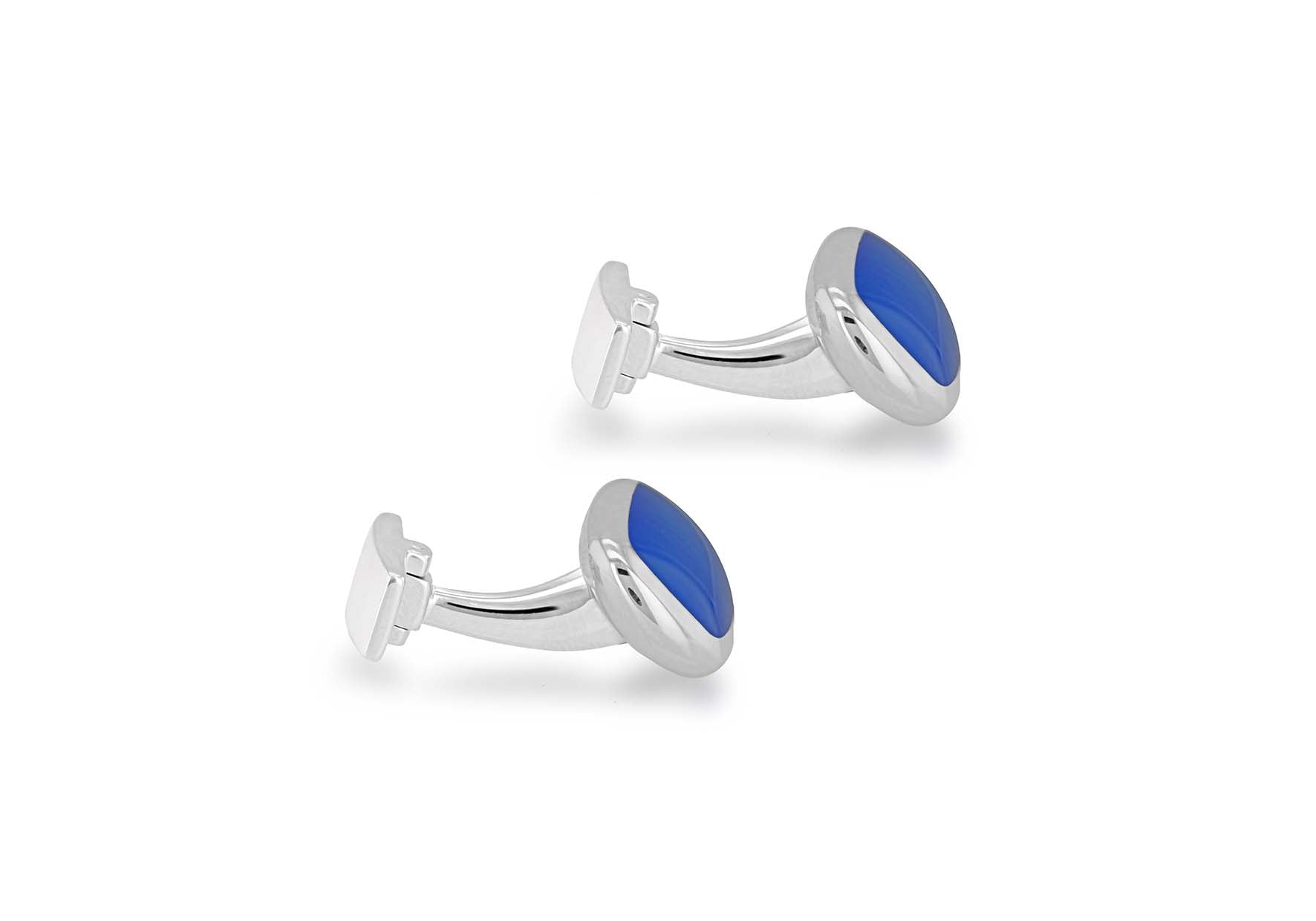 Hoxton London Men's Sterling Silver Blue at's Eye Retangle ushion Cufflinks