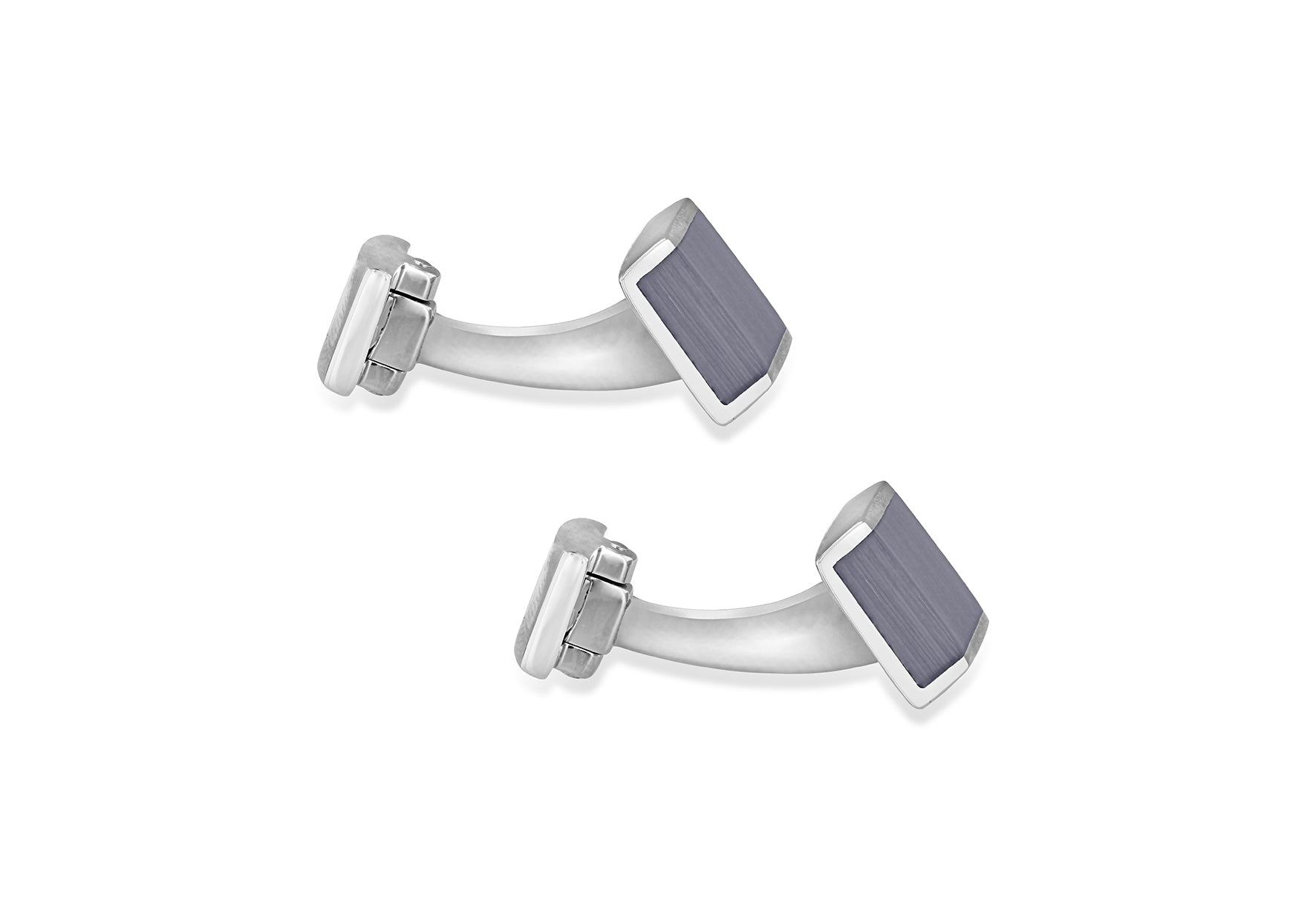 Hoxton London Men's Sterling Silver and Grey Cats Eye Retangle Cufflinks