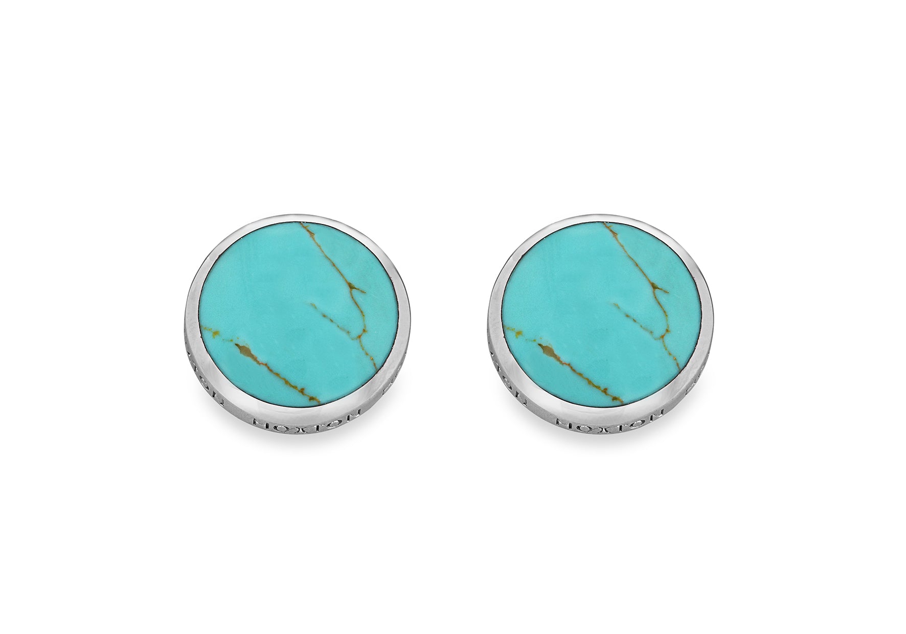 Hoxton London Men's Sterling Silver and Turquoise Round Cufflinks