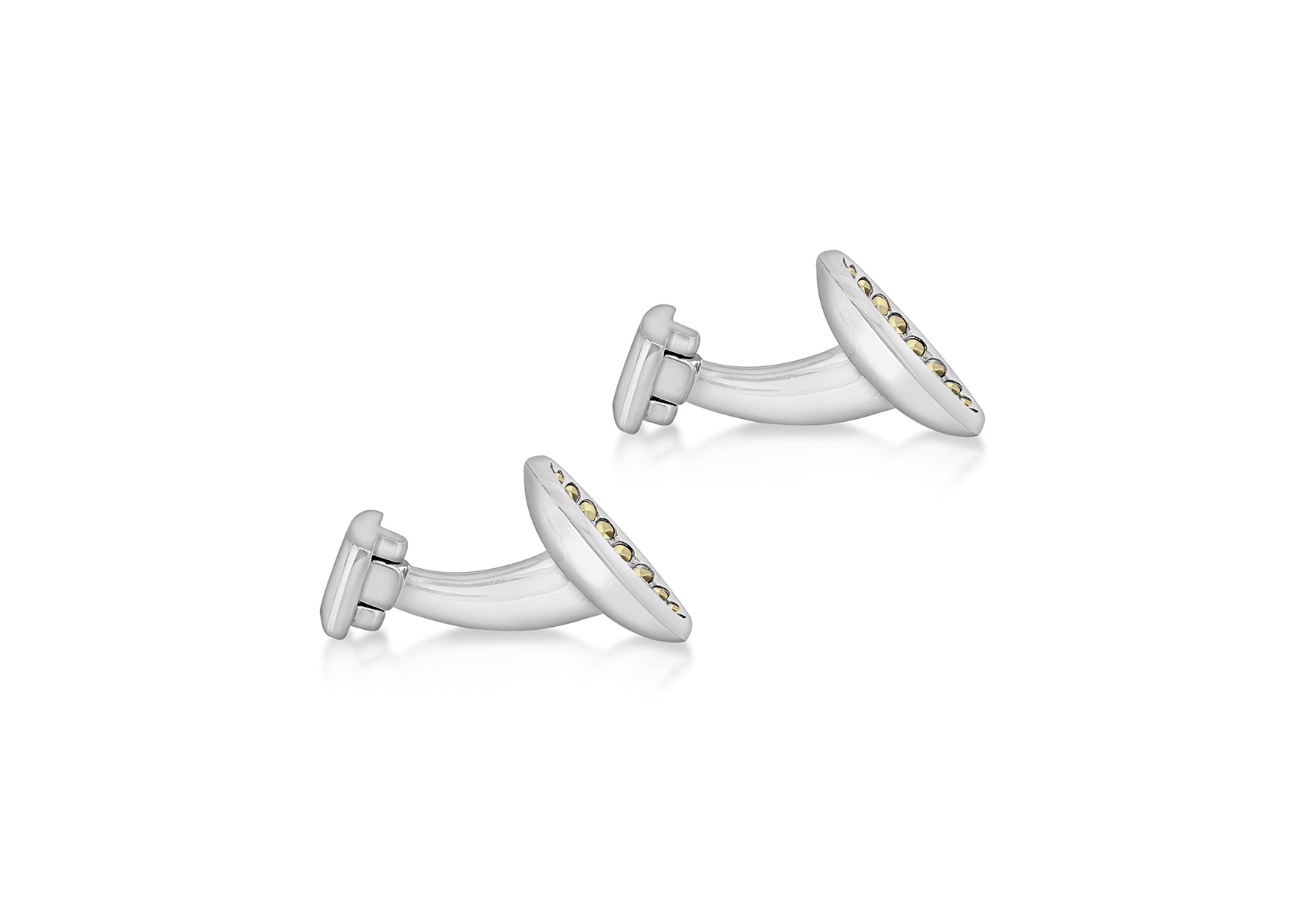 Hoxton London Men's Sterling Silver and Marasite Set Round Cufflinks