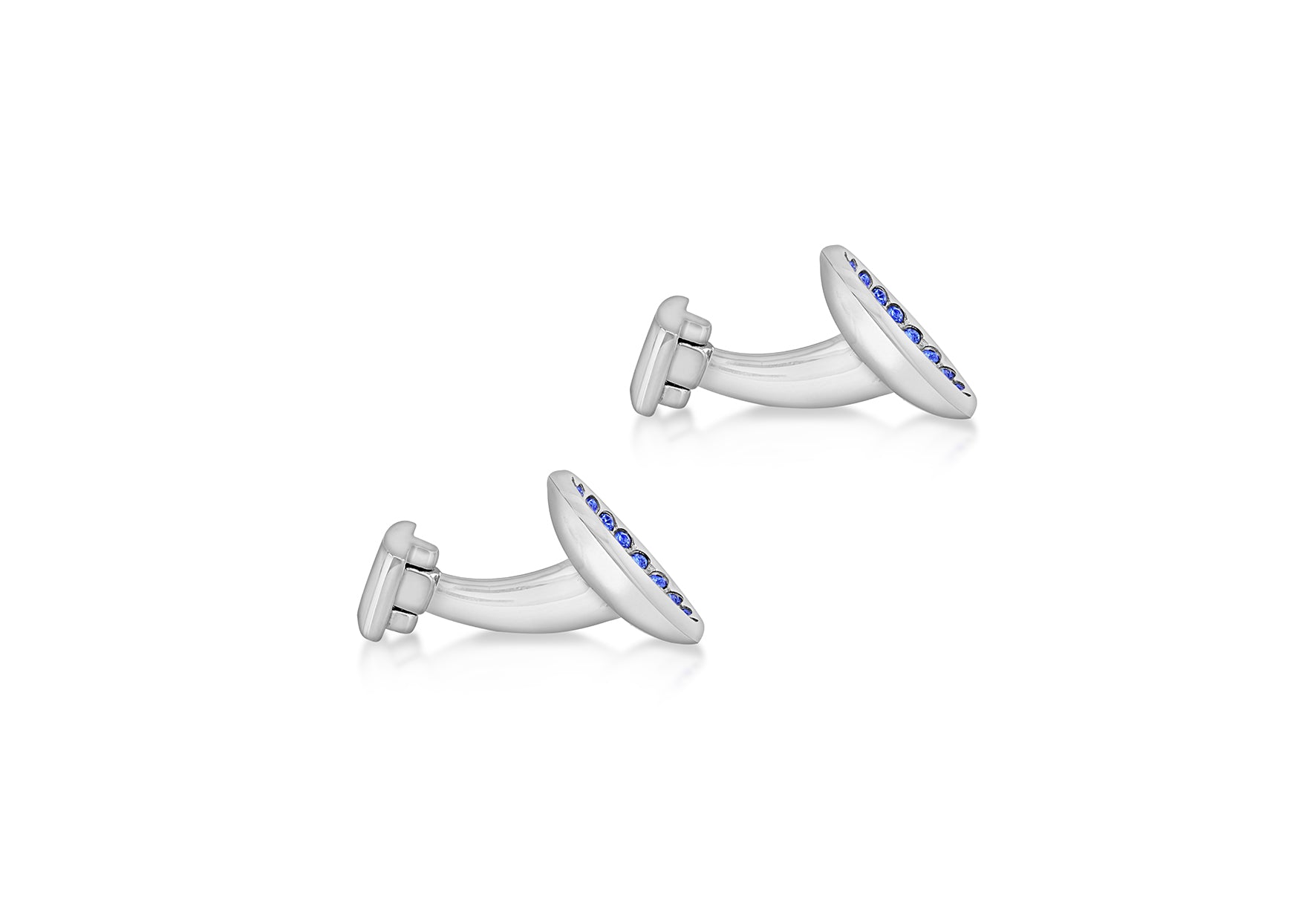 Hoxton London Men's Sterling Silver and Dark Blue Zirconia Round Cufflinks
