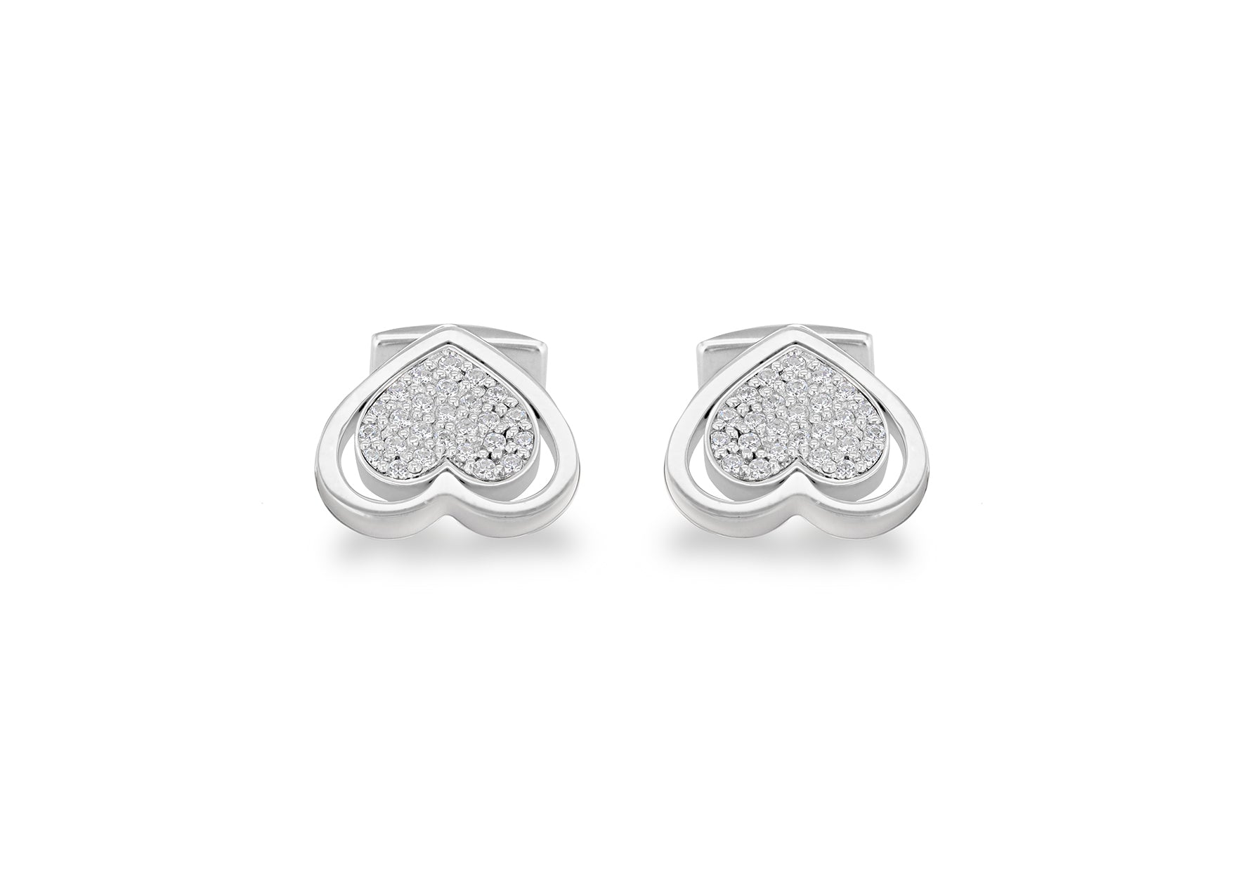 Hoxton London Men's Sterling Silver Heart Zirconia Cufflinks