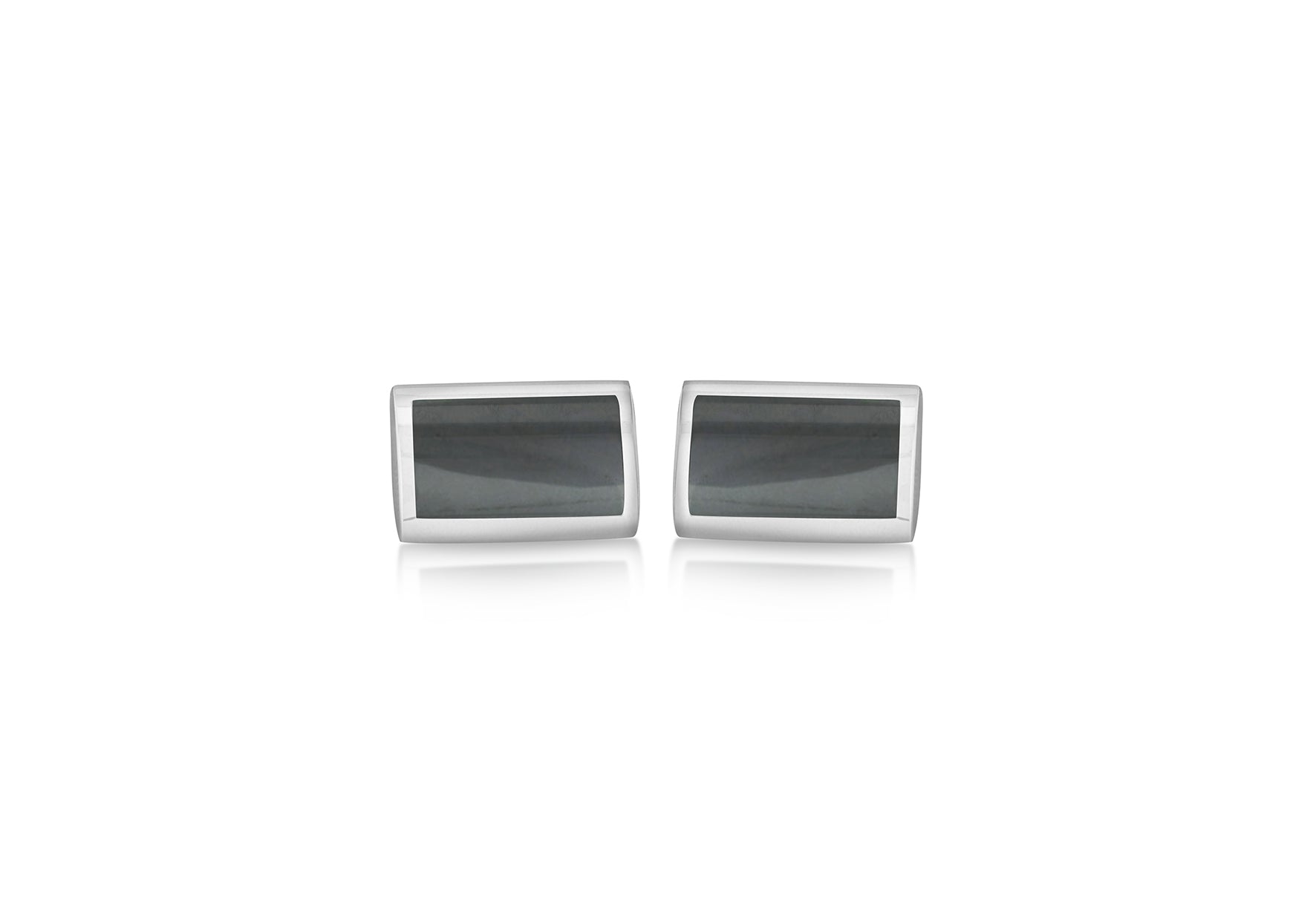Hoxton London Men's Sterling Silver and Hematite Retangle Cufflinks