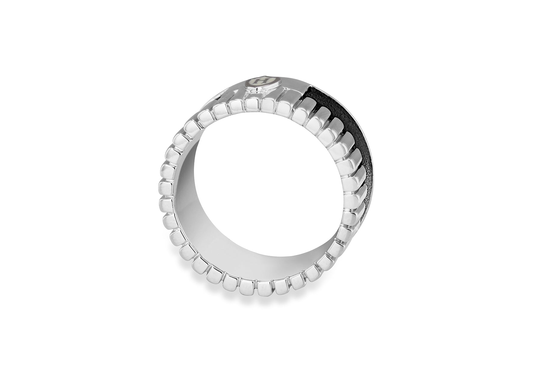 Hoxton London Men's Sterling Silver Bold Leather Inlay Ribbed Ring