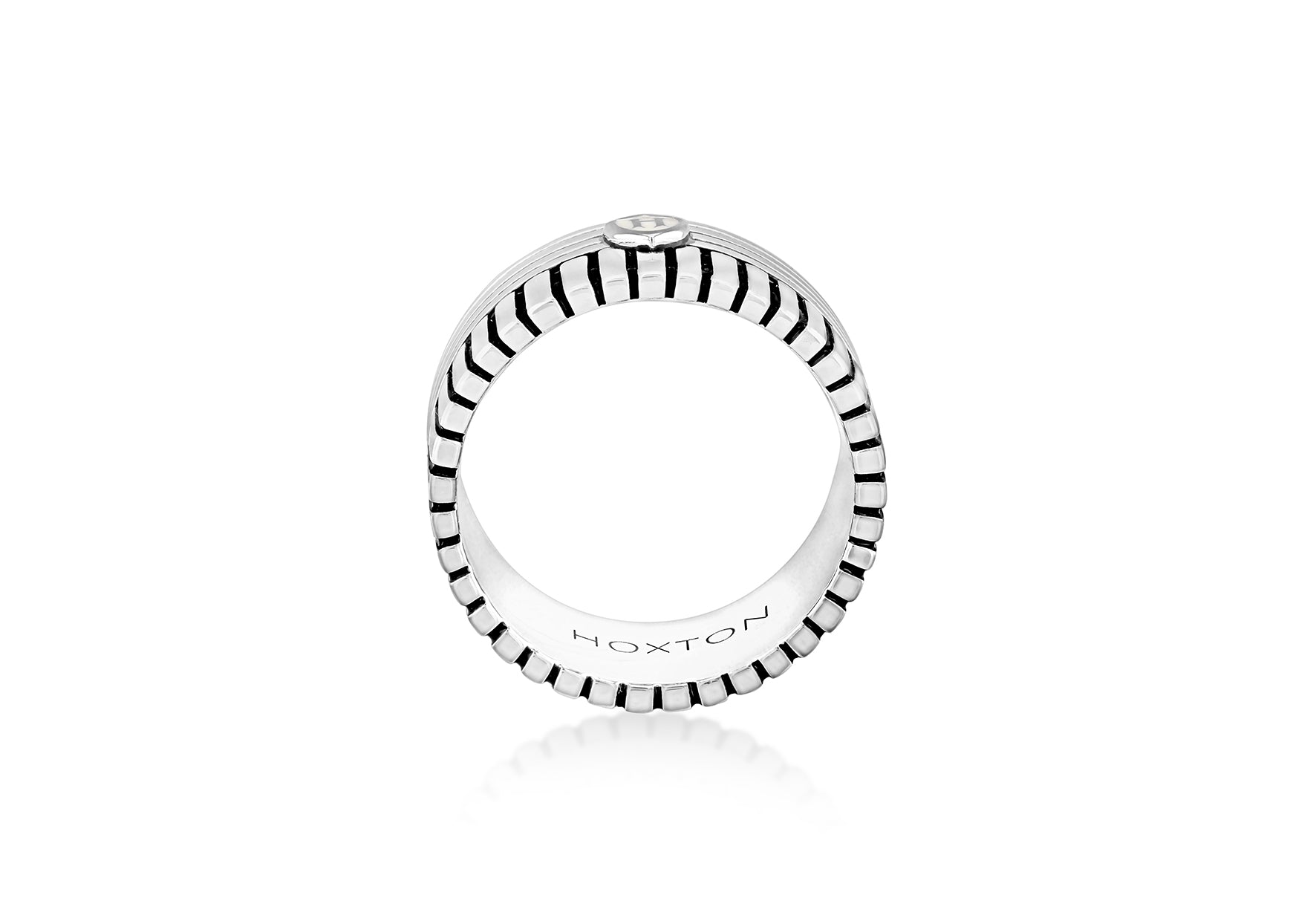 Hoxton London Men's Sterling Silver Stripe 2 Way Striped Band Ring