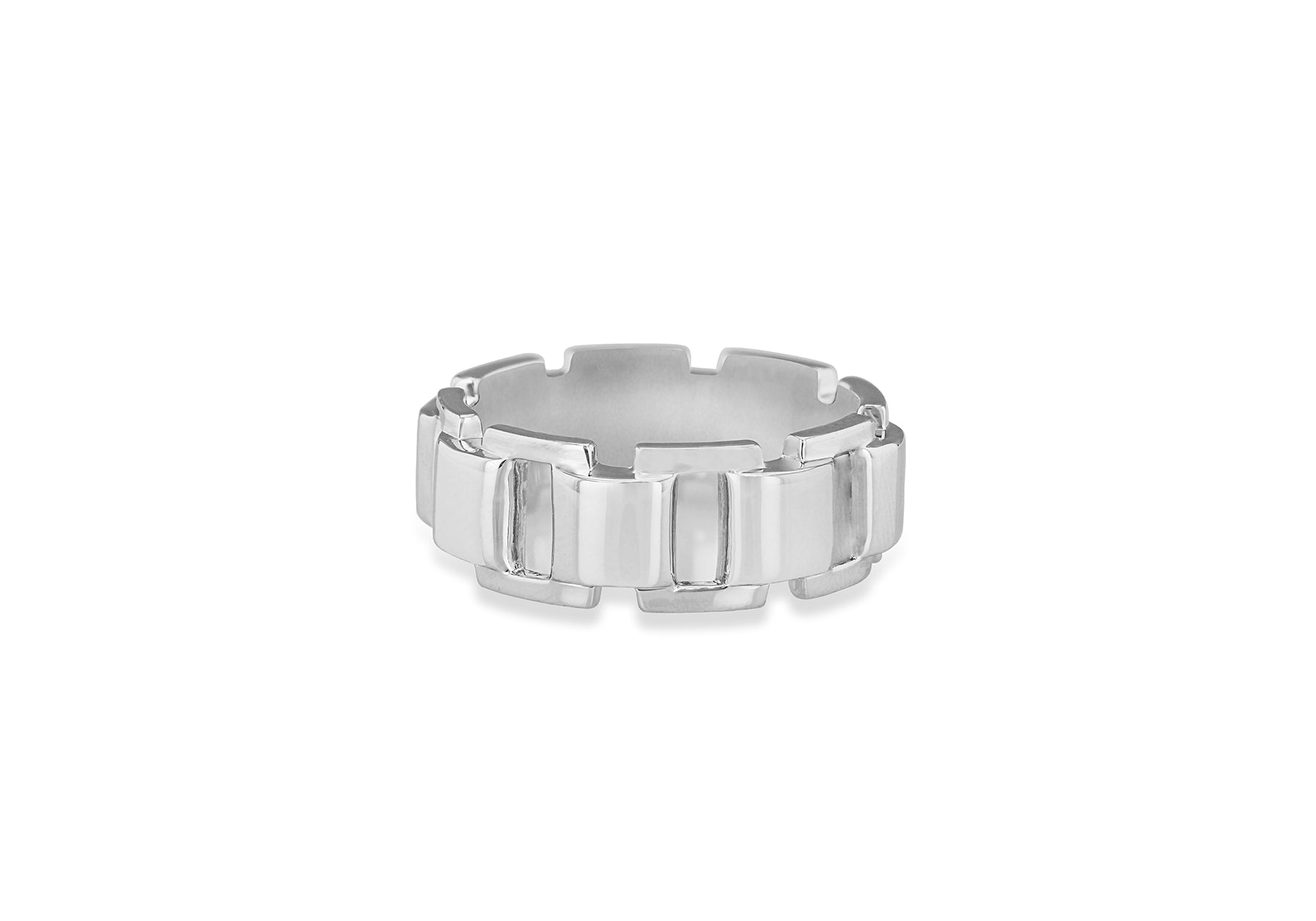 Hoxton London Men's Sterling Silver Brick High Polished Open Square Link Ring
