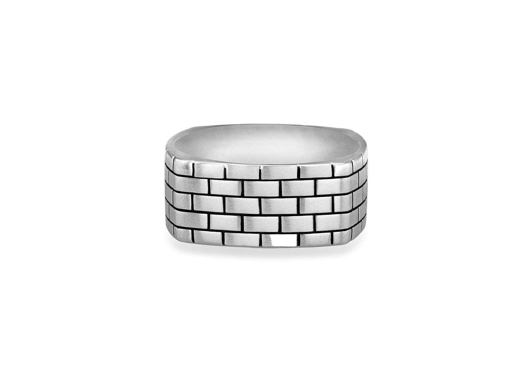Hoxton London Men's Sterling Silver Brick Patterned Square Ring