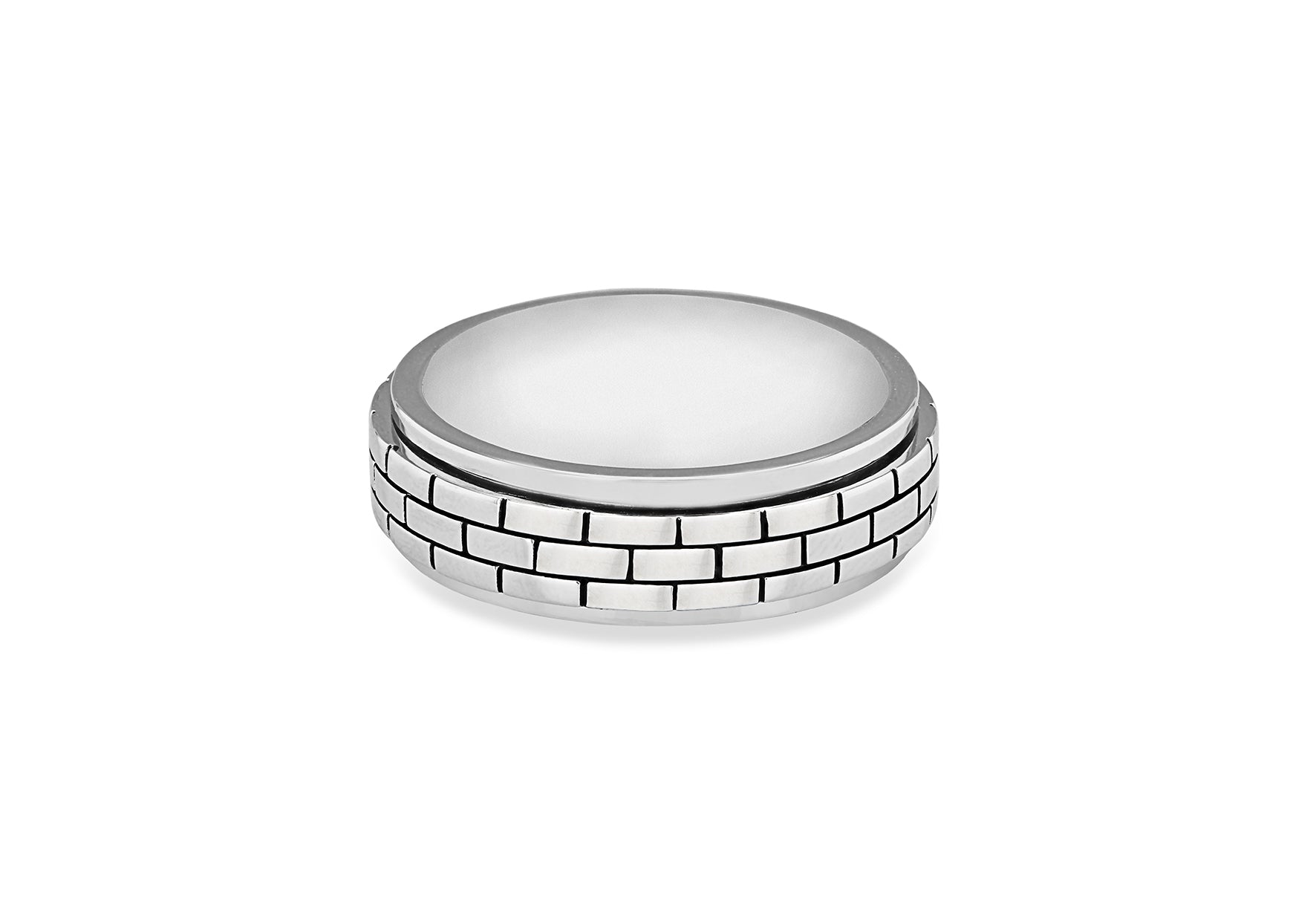 Hoxton London Men's Sterling Silver Brick Patterned Spinning Ring
