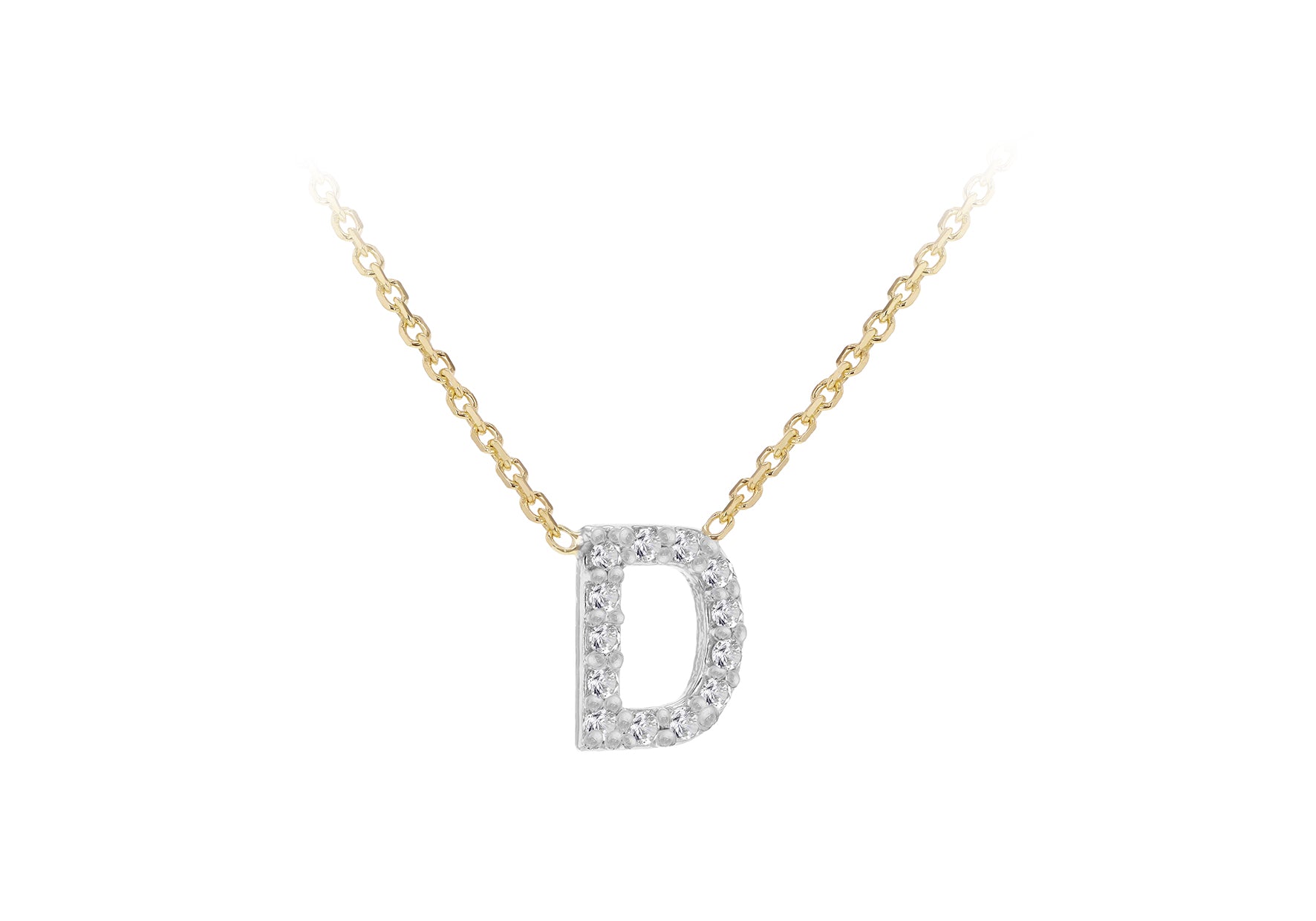 9ct Two-Tone Gold 00.5ct Diamond Initials Pendant Necklace