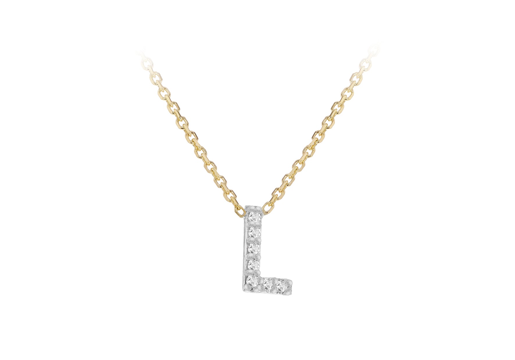 9ct Two-Tone Gold 00.5ct Diamond Initials Pendant Necklace