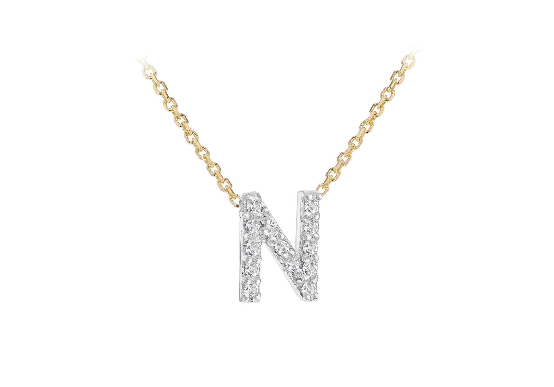 9ct Two-Tone Gold 00.5ct Diamond Initials Pendant Necklace