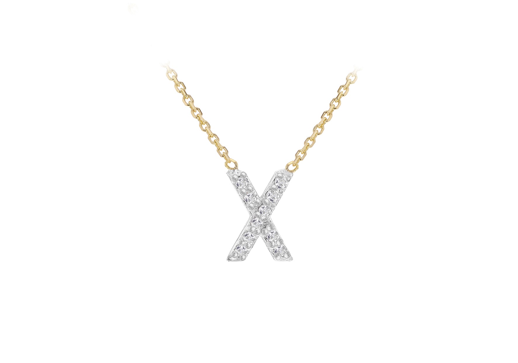 9ct Two-Tone Gold 00.5ct Diamond Initials Pendant Necklace