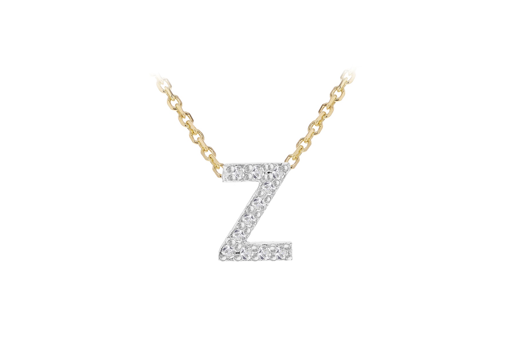 9ct Two-Tone Gold 00.5ct Diamond Initials Pendant Necklace