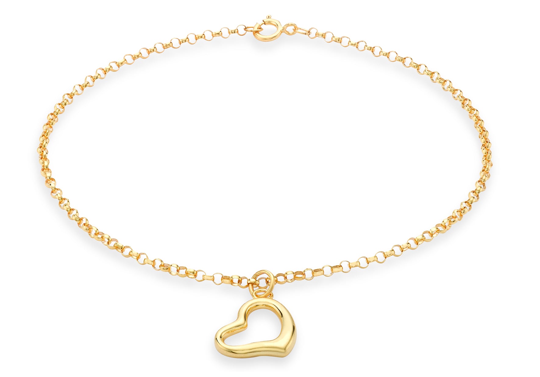 9ct Yellow Gold 11mm x 10mm Heart Charm Round Belcher Chain Bracelet 18m/7"9