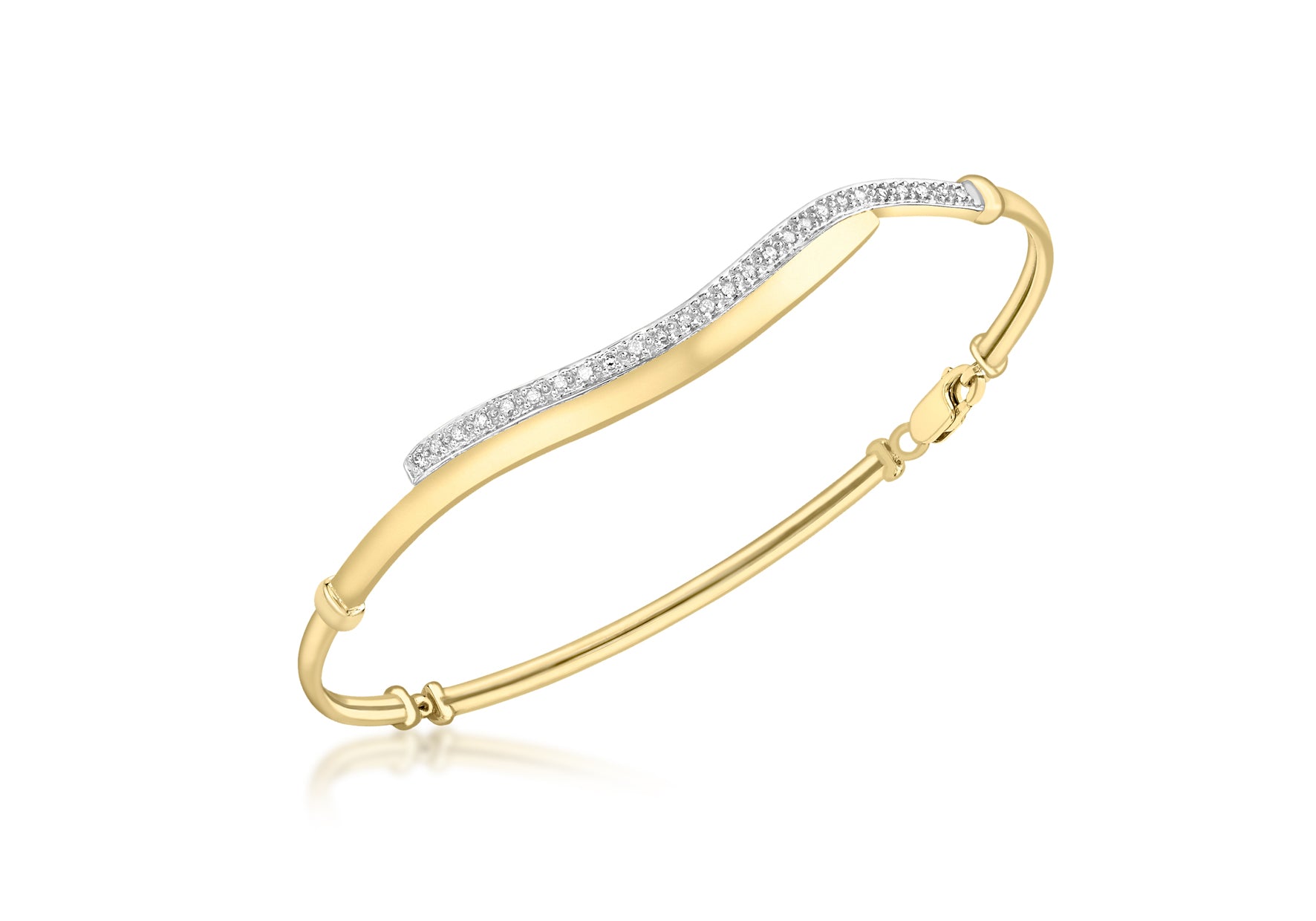 9ct Yellow Gold 0.15t Diamond Double Wave Flexible Bangle