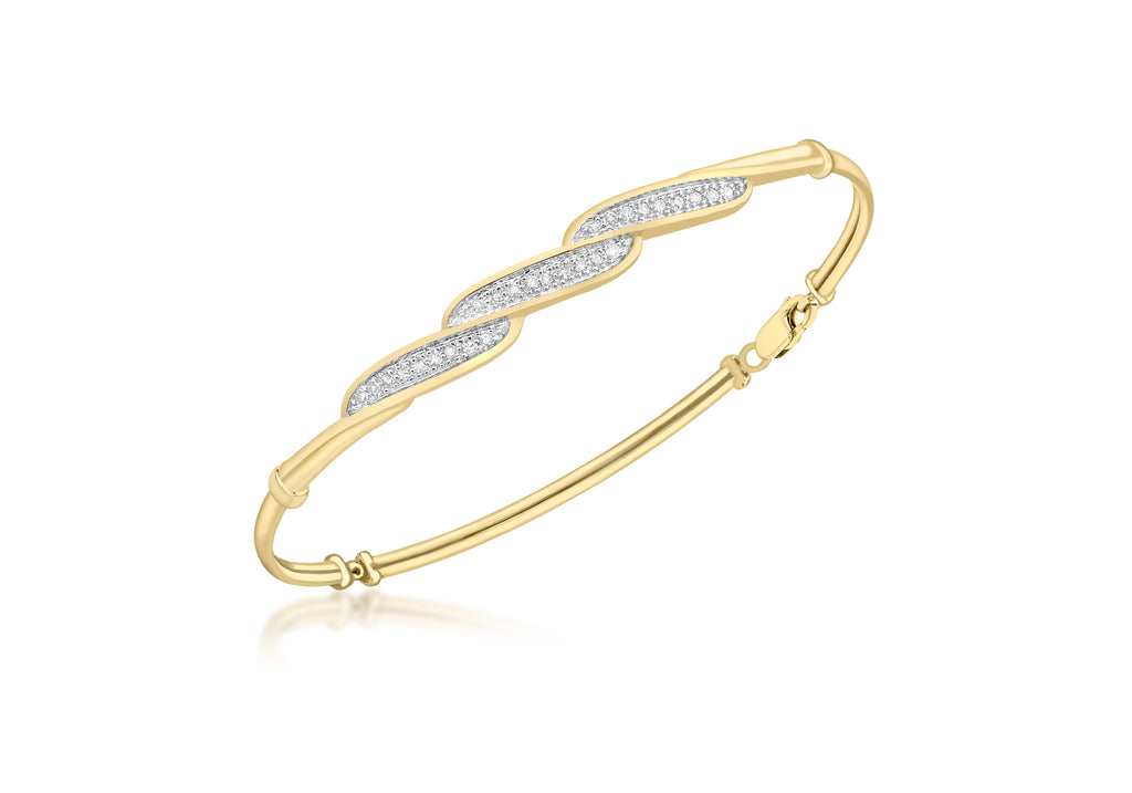 9ct Yellow Gold 0.23t Pave Set Diamond Wave Flexible Bangle