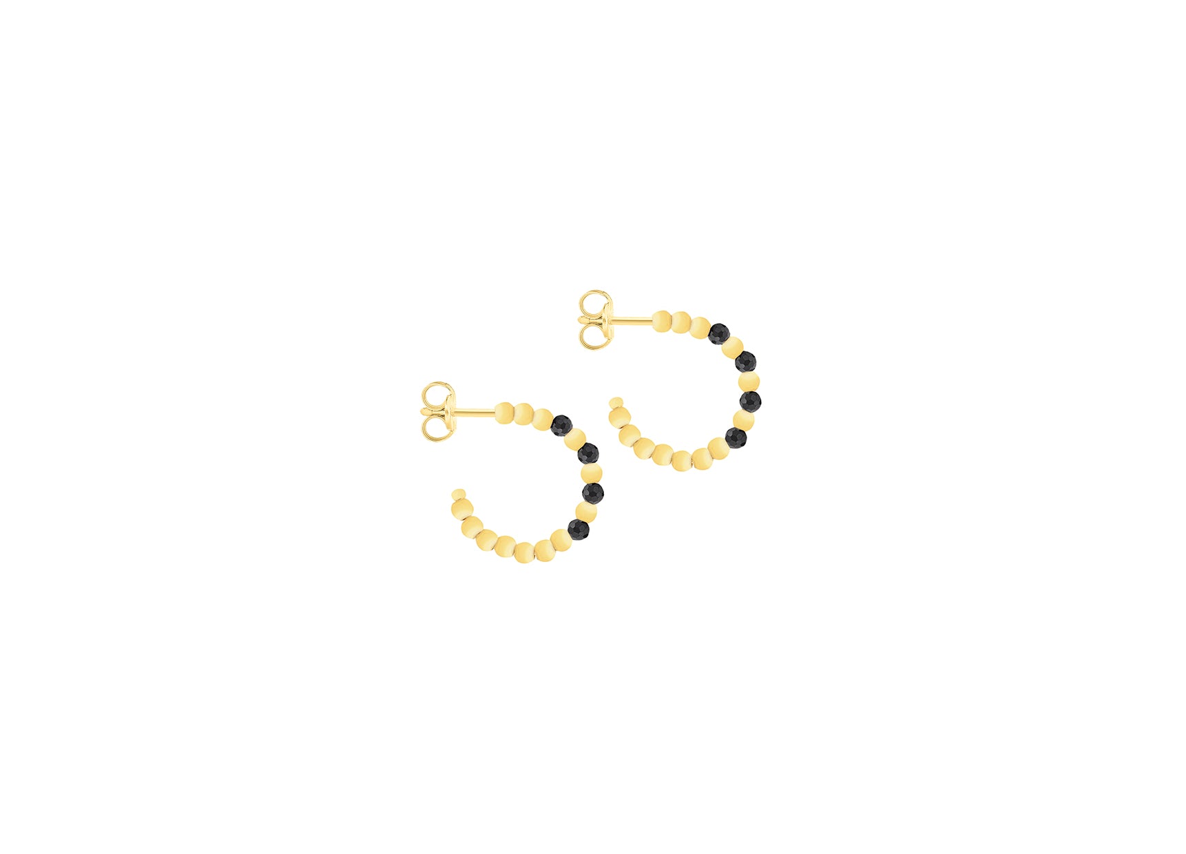 9ct Yellow Gold Black Zirconia Open Hoop Stud Earrings