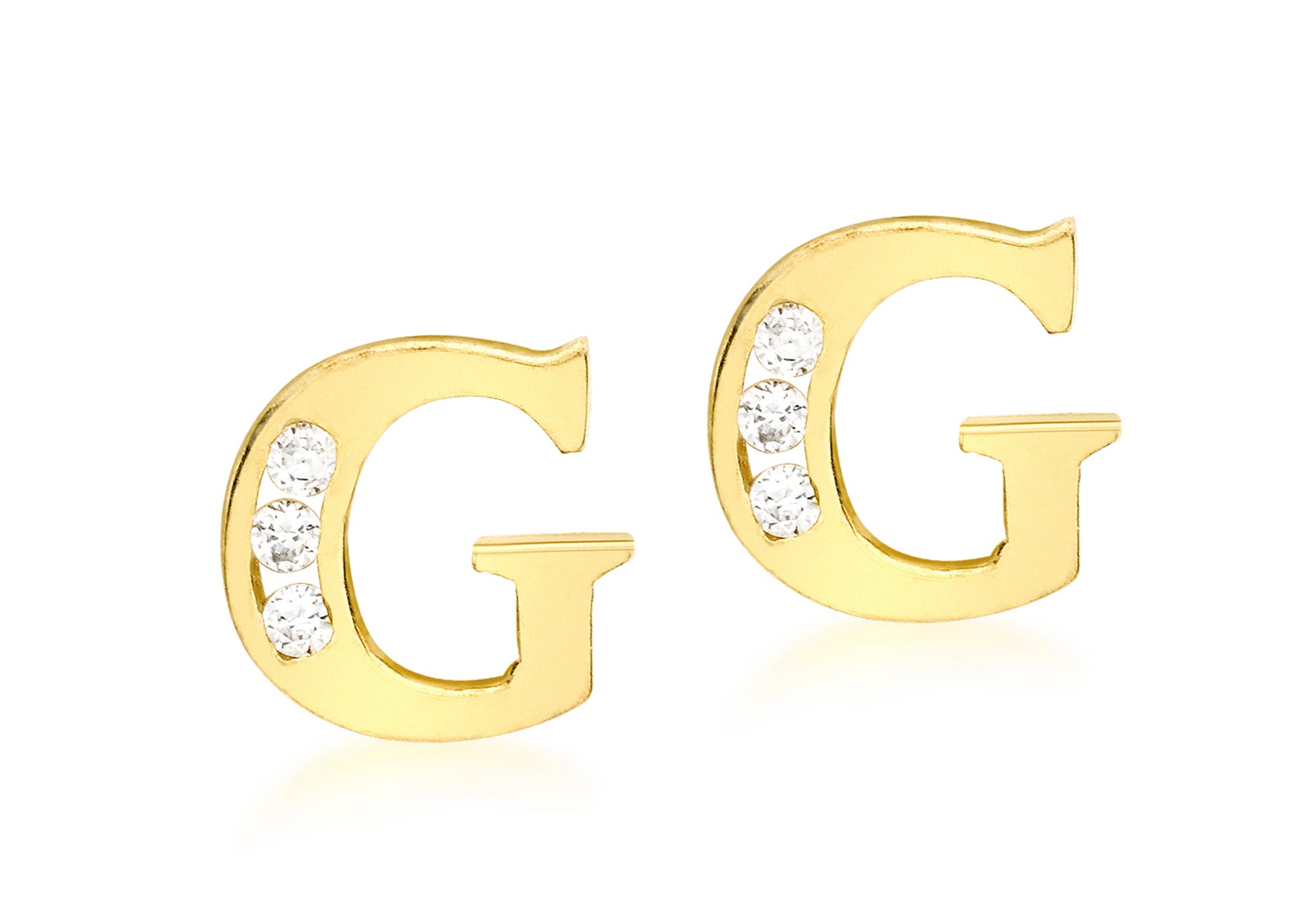 9ct Yellow Gold Zirconia Set 'G' Initial Stud Earrings