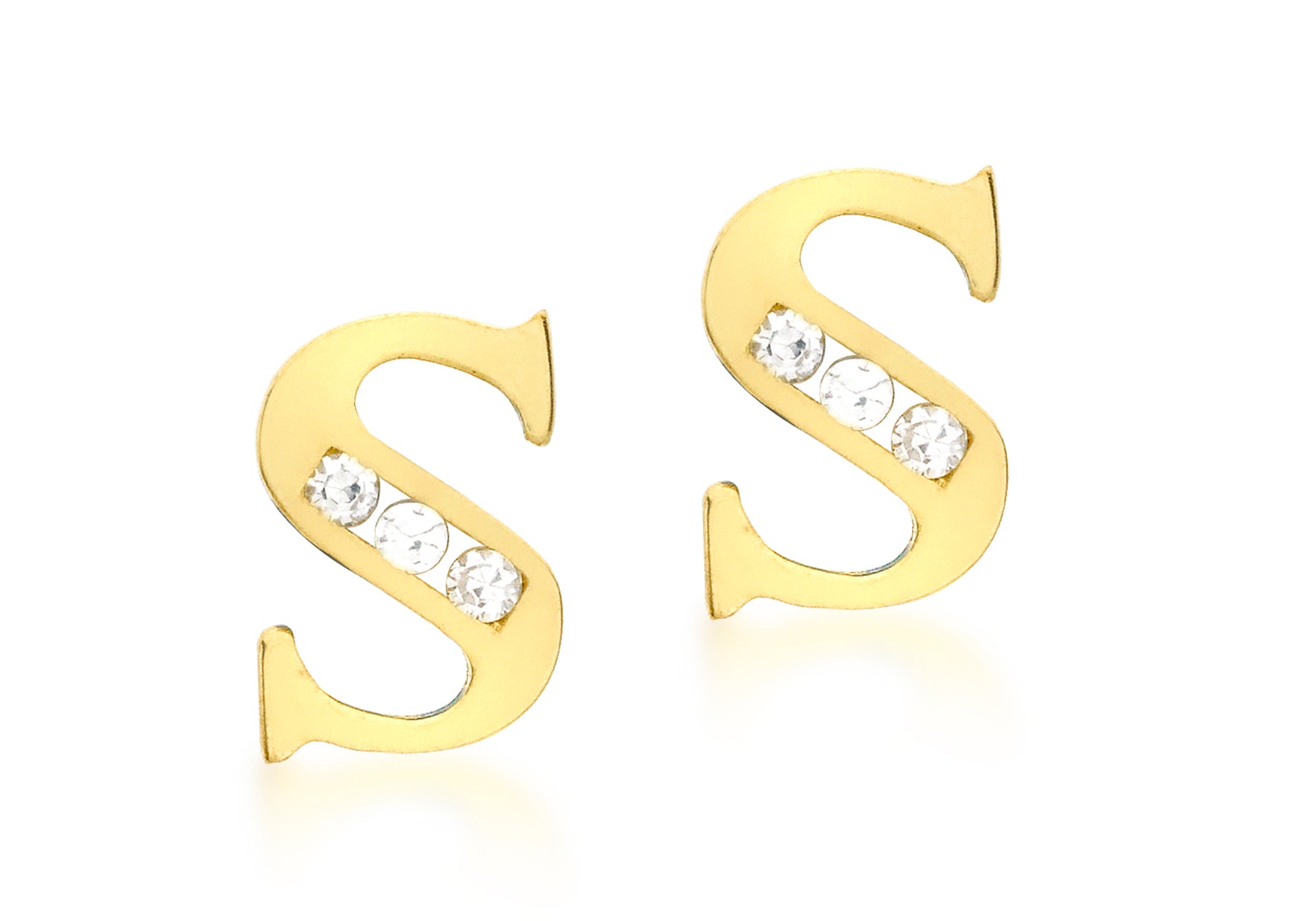 9ct Yellow Gold Zirconia 5mm x 7mm 'S' Initial Stud Earrings