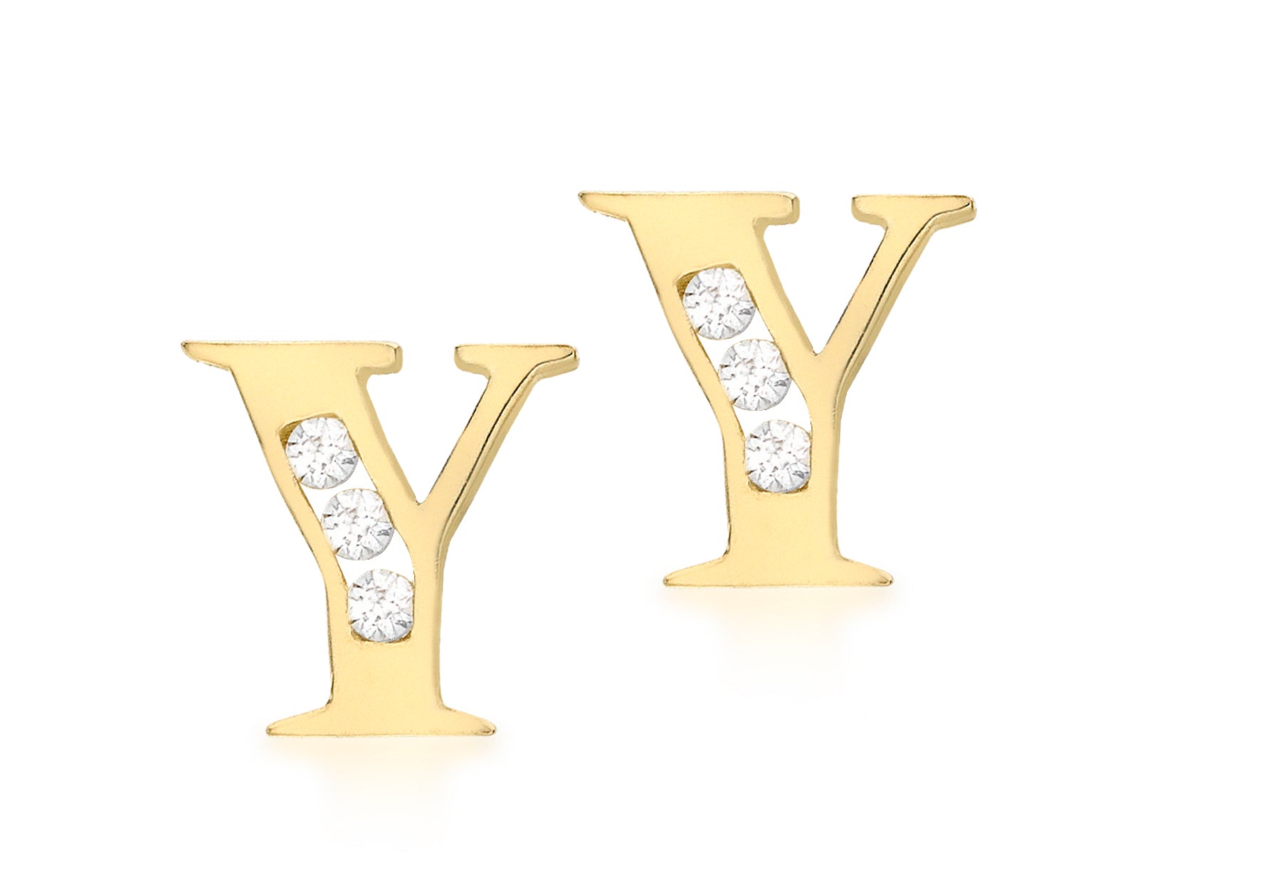 9ct Yellow Gold Zirconia Set 'Y' Initial Stud Earrings