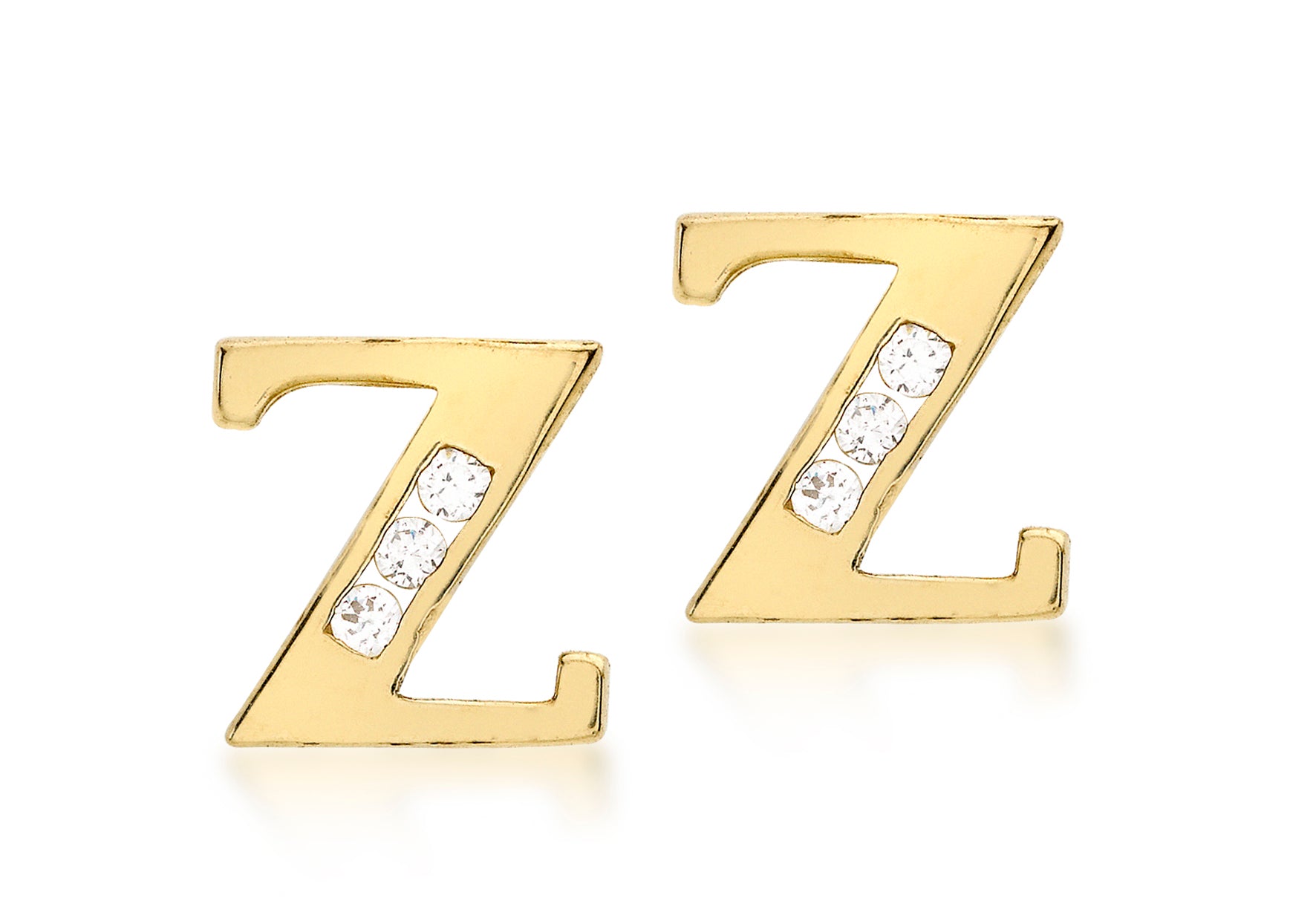 9ct Yellow Gold Zirconia Set 'Z' Initial Stud Earrings