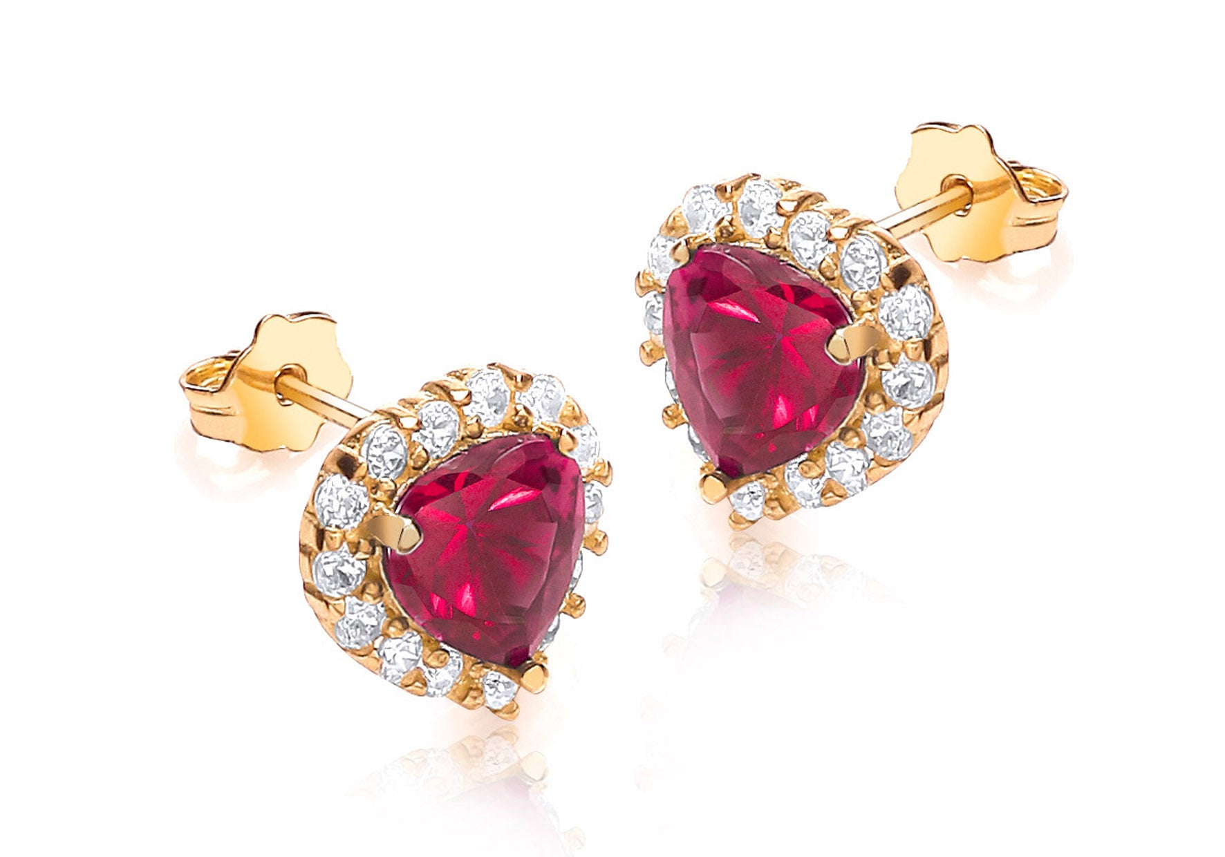 9ct Yellow Gold Red and White Zirconia 9mm x 9mm Heart Cluster Stud Earrings