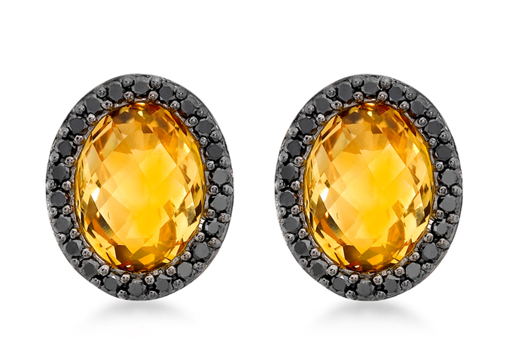 9ct Yellow Gold 0.33t Black Diamond and Oval 10mm x 12mm Stud Earrings